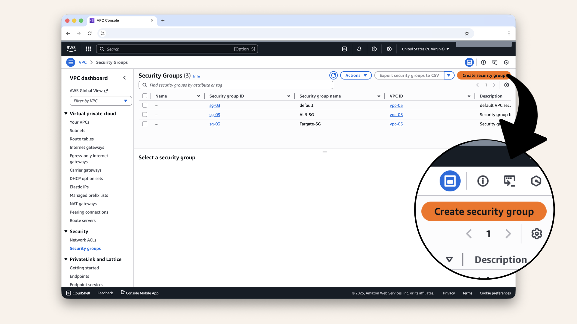Click Create security group Click Create security group