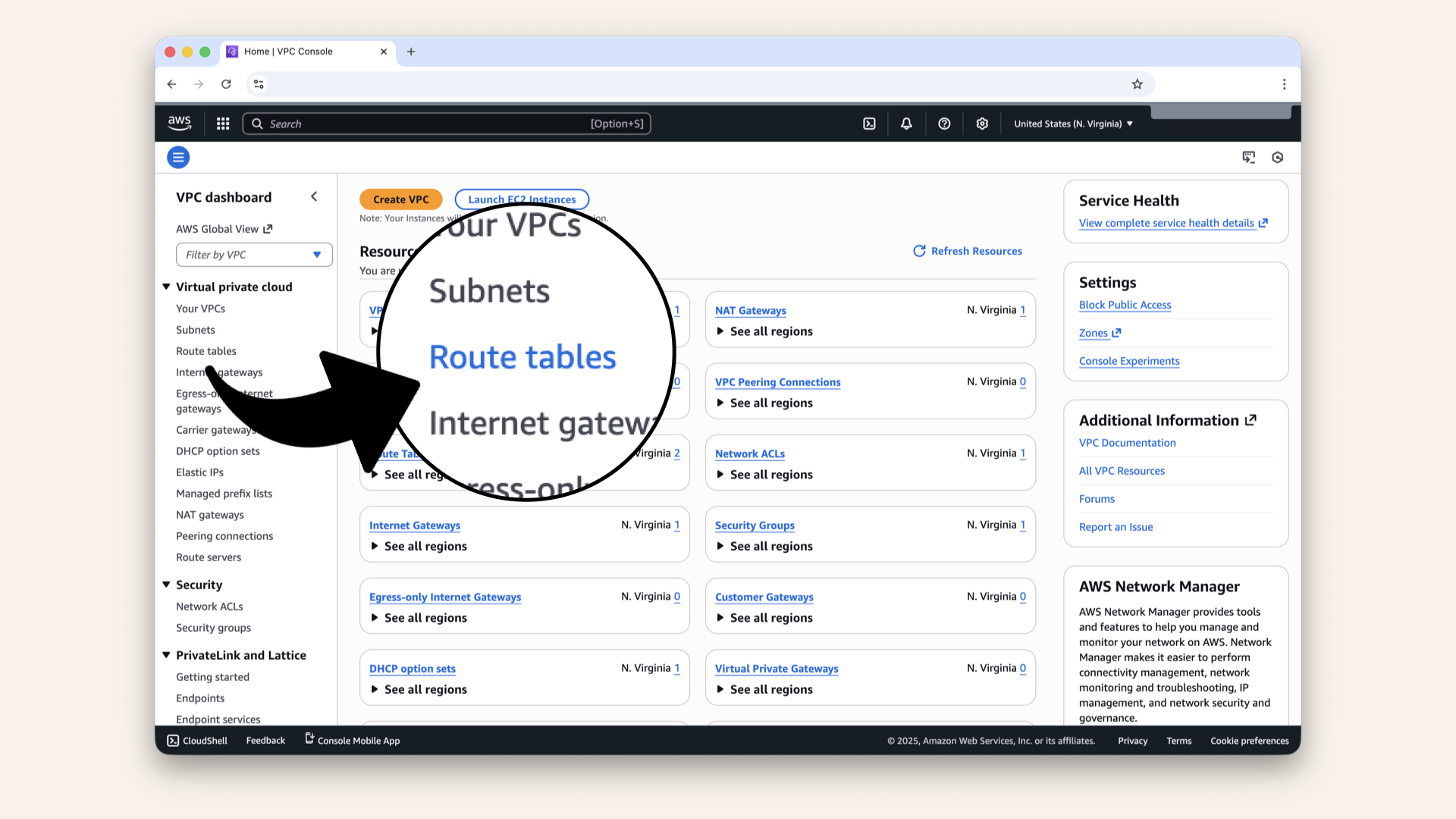 Click Route tables in the left menu Click Route tables in the left menu