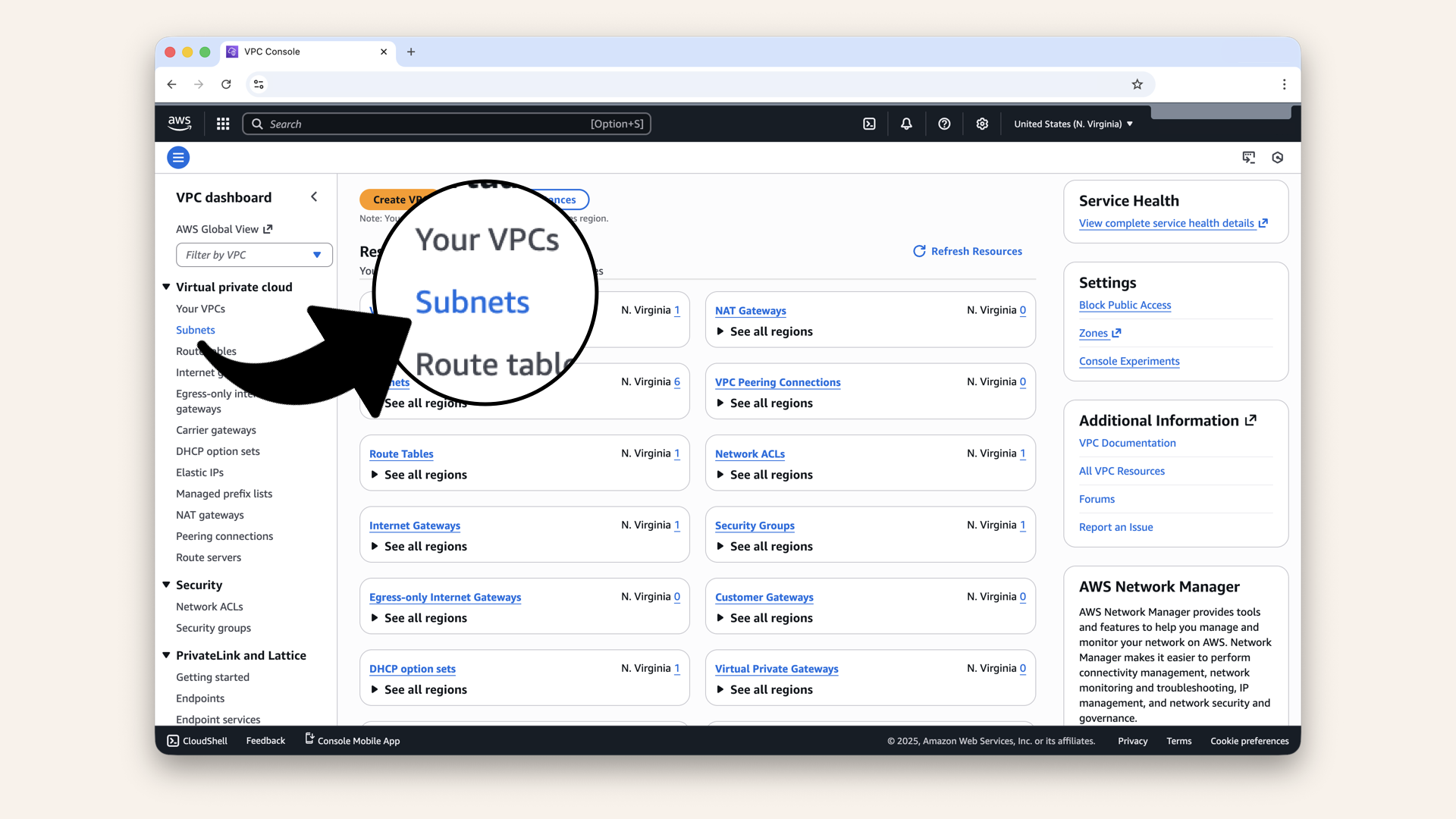 Click Subnets in the left menu Click Subnets in the left menu