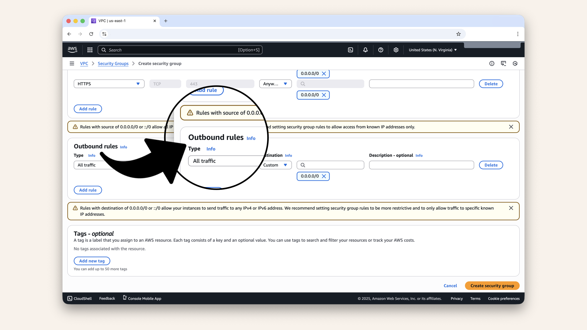 Scroll down to Outbound rules Scroll down to Outbound rules