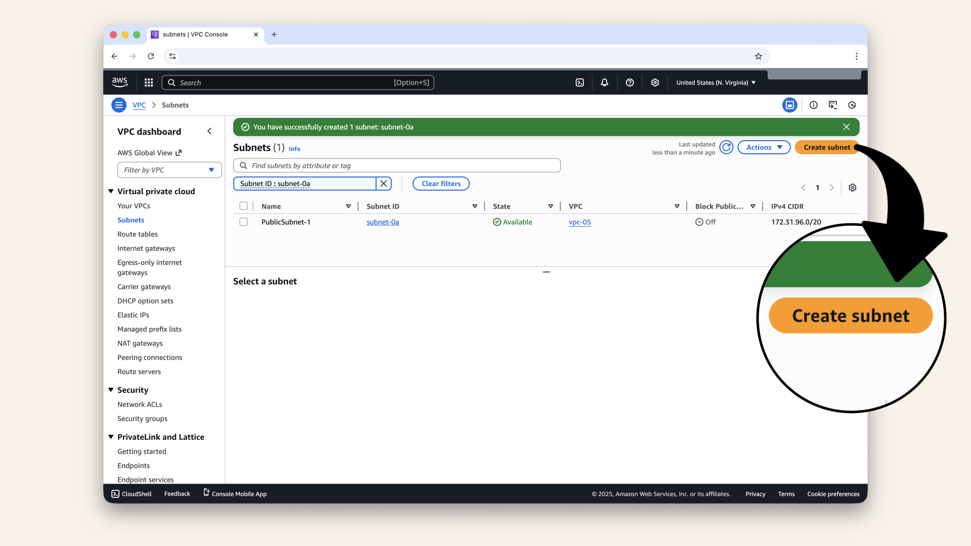Repeat for the second public subnet. Click Create subnet Repeat for the second public subnet. Click Create subnet