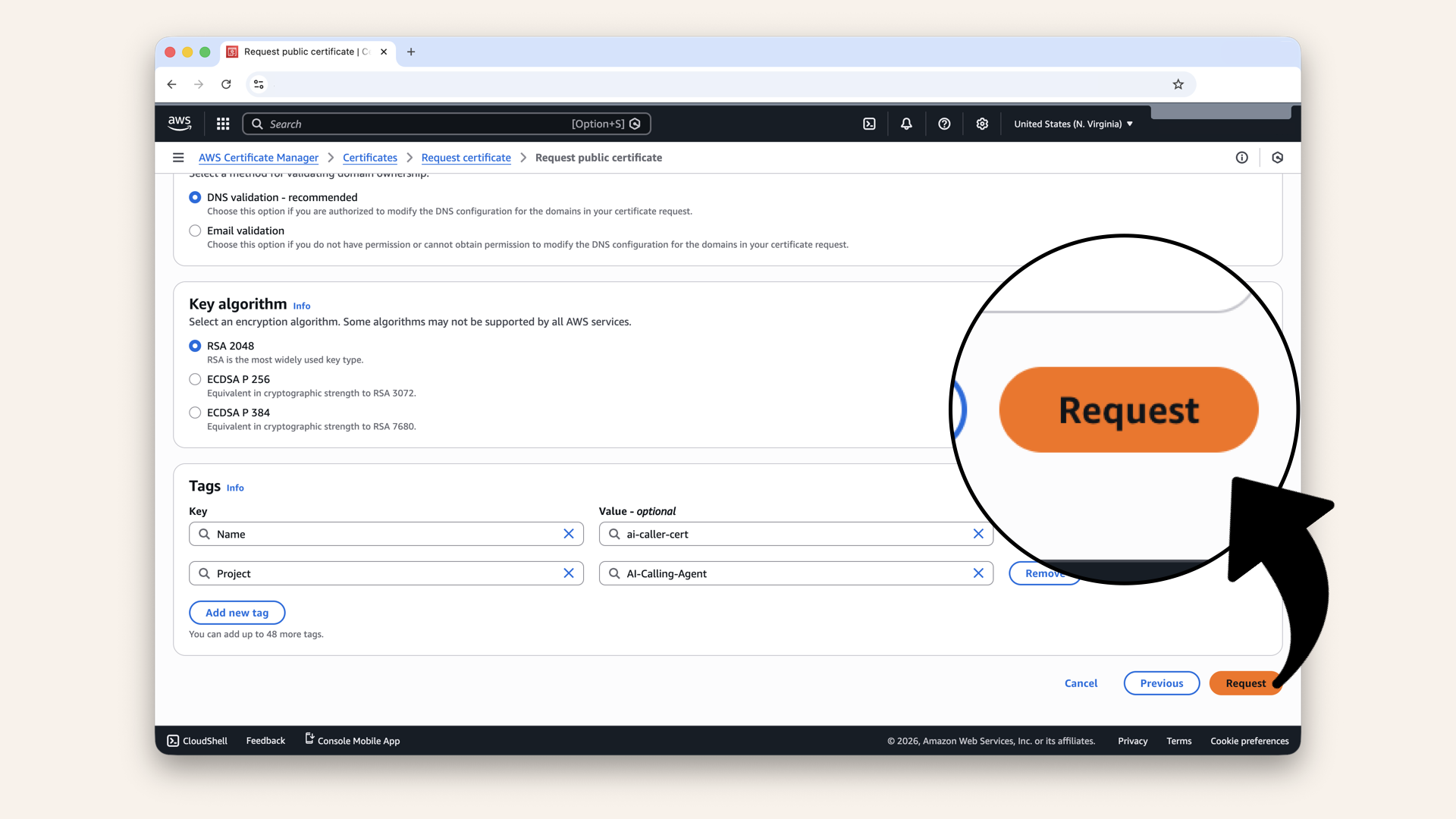 Scroll down and click Request