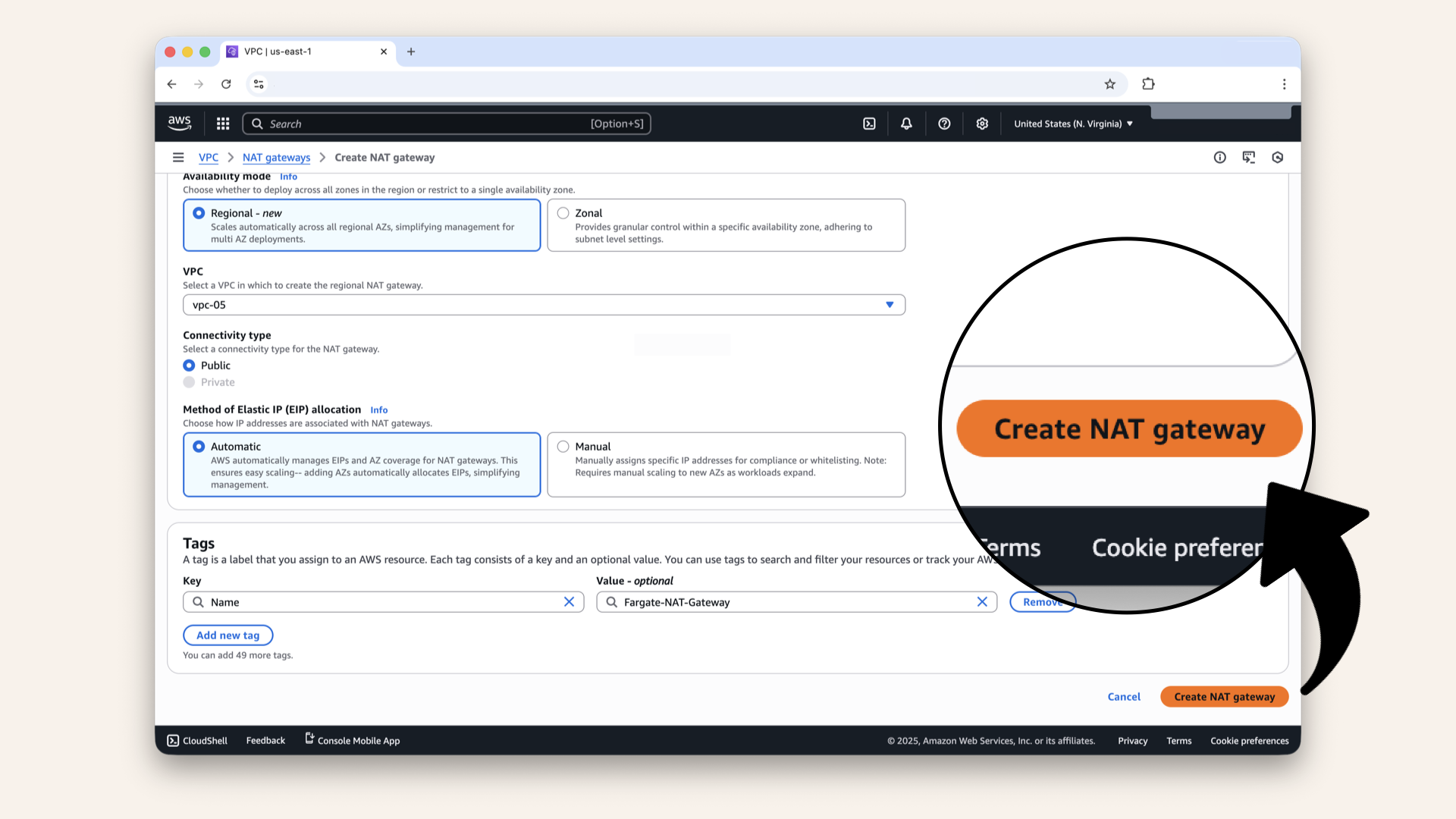 Click **Create NAT gateway** Click Create NAT gateway