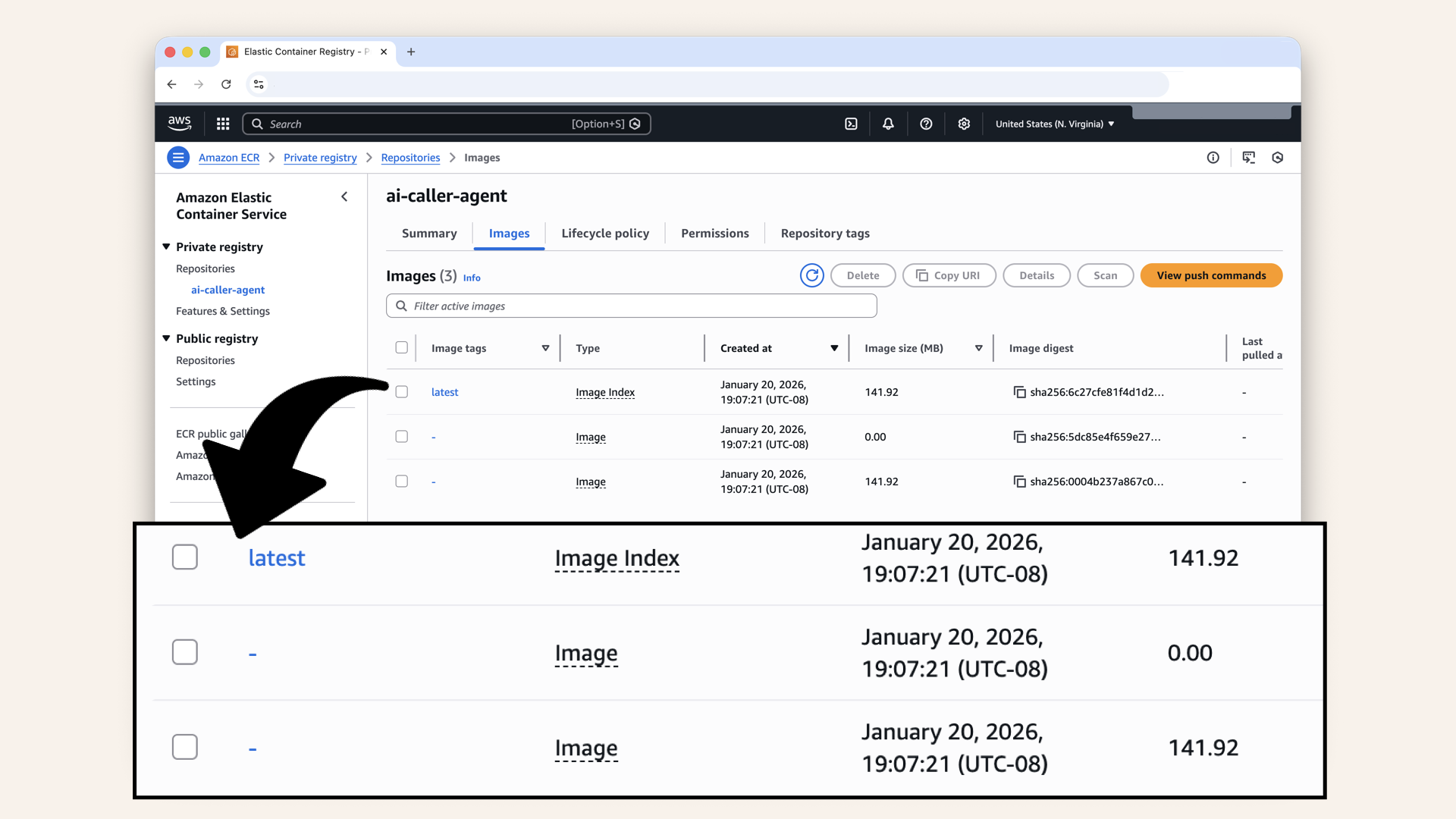 You should see your image with the latest tag