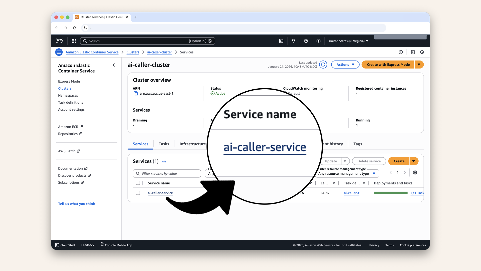 Click on your service ai-caller-service