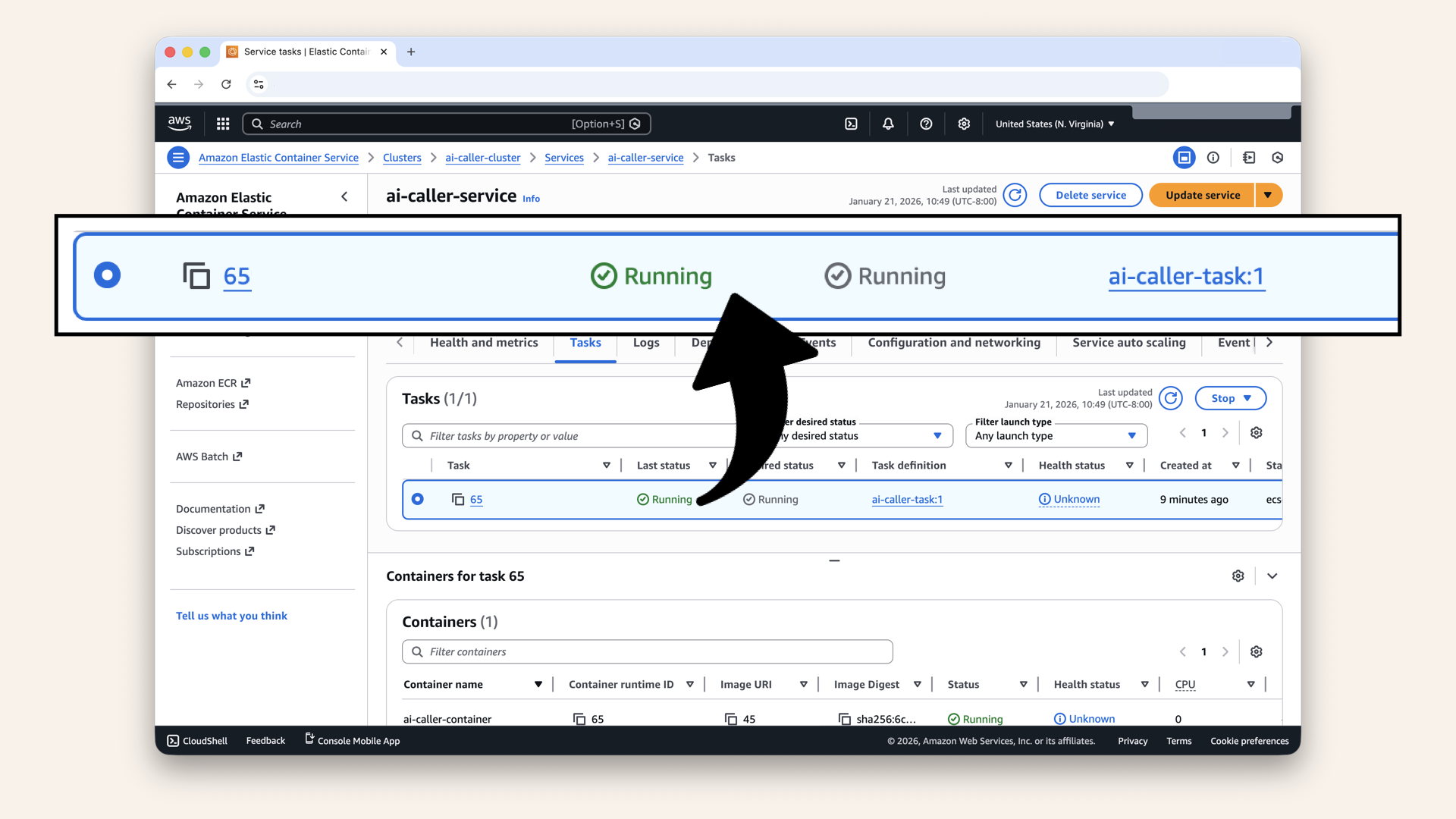 You should see 1 task running