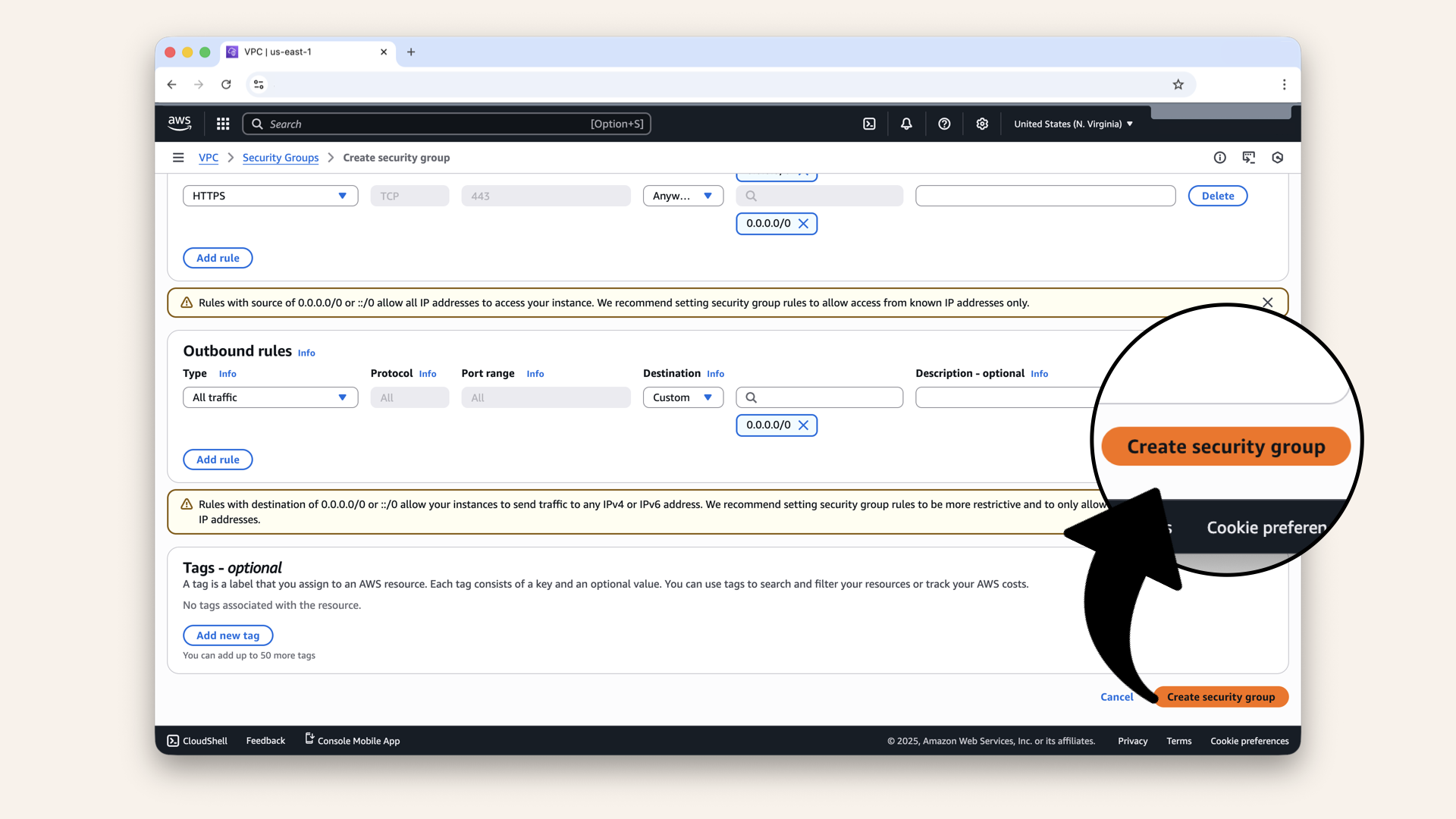 Click Create security group Click Create security group