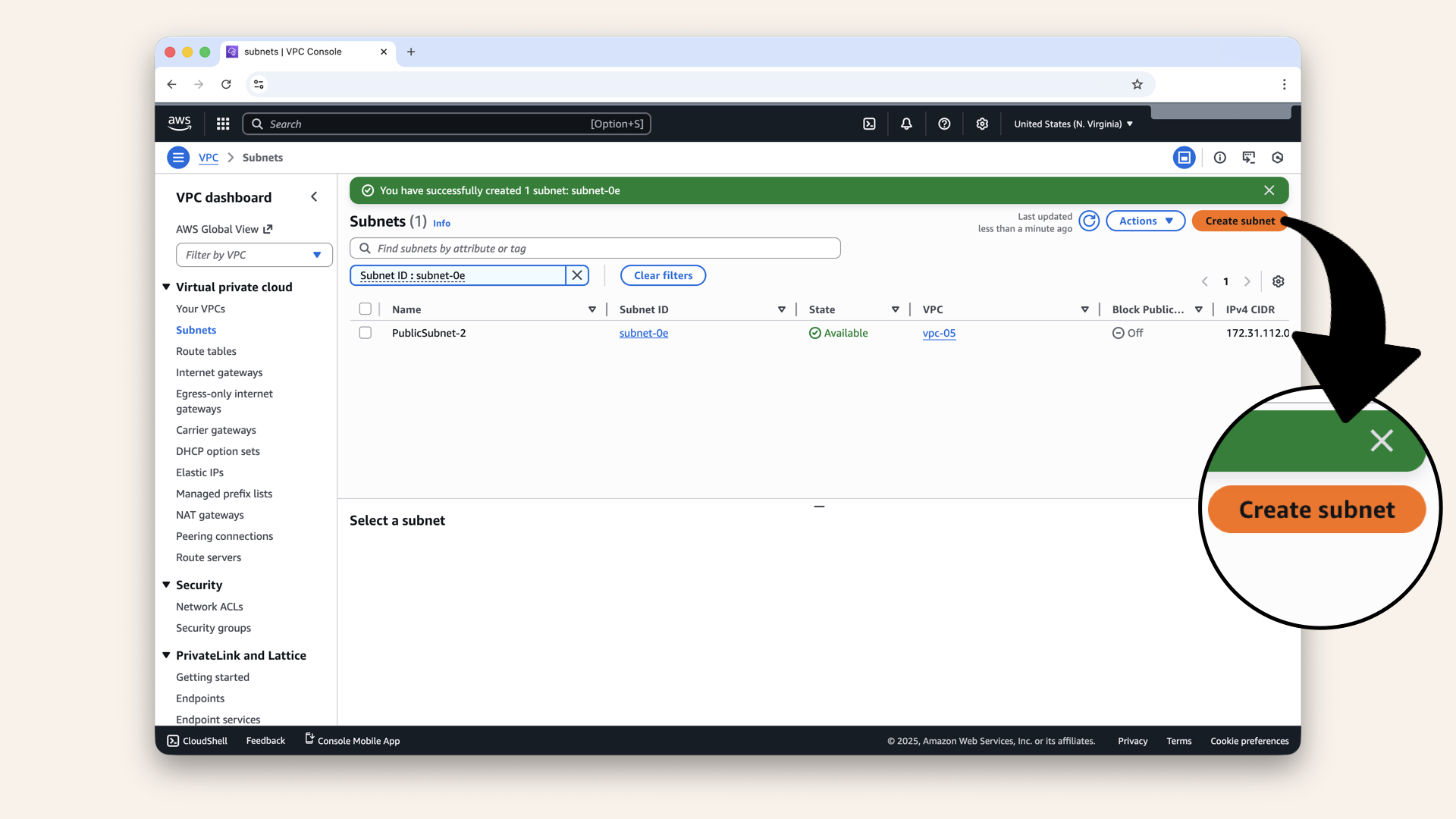 Click Create subnet again Click Create subnet again