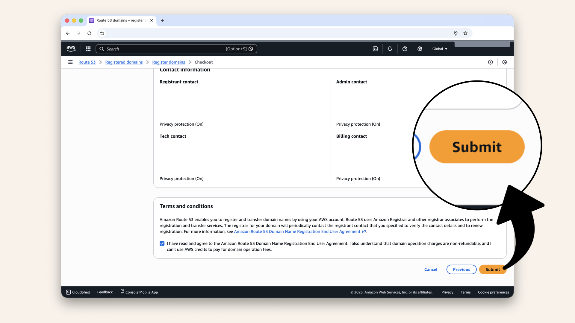 Click Submit to complete the order