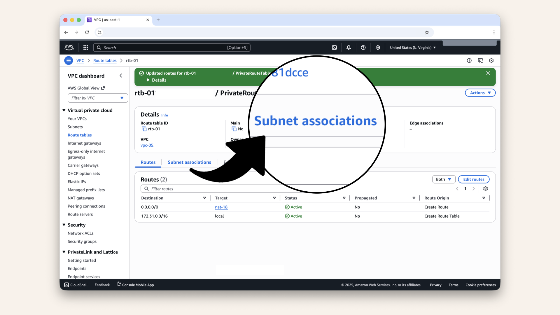 Click the Subnet associations tab Click the Subnet associations tab