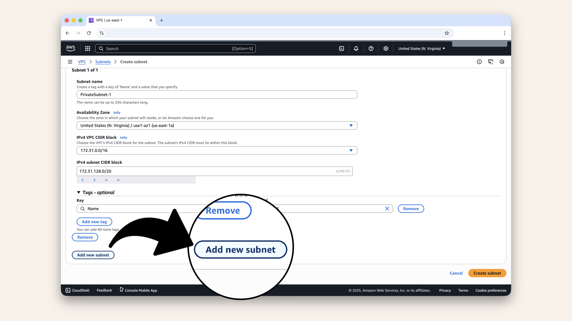 This time, click on Add new subnet This time, click on Add new subnet