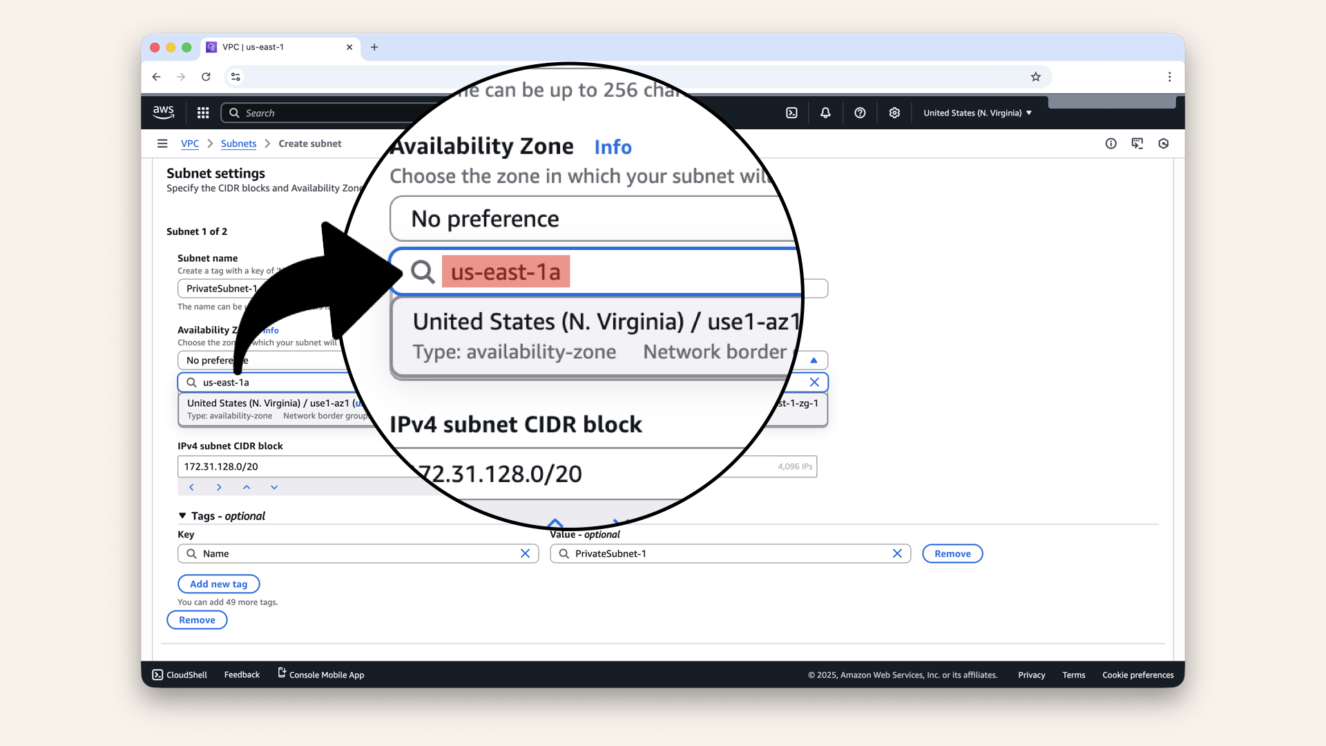 You can also copy and paste the availability zone to make sure you get it right You can also copy and paste the availability zone to make sure you get it right