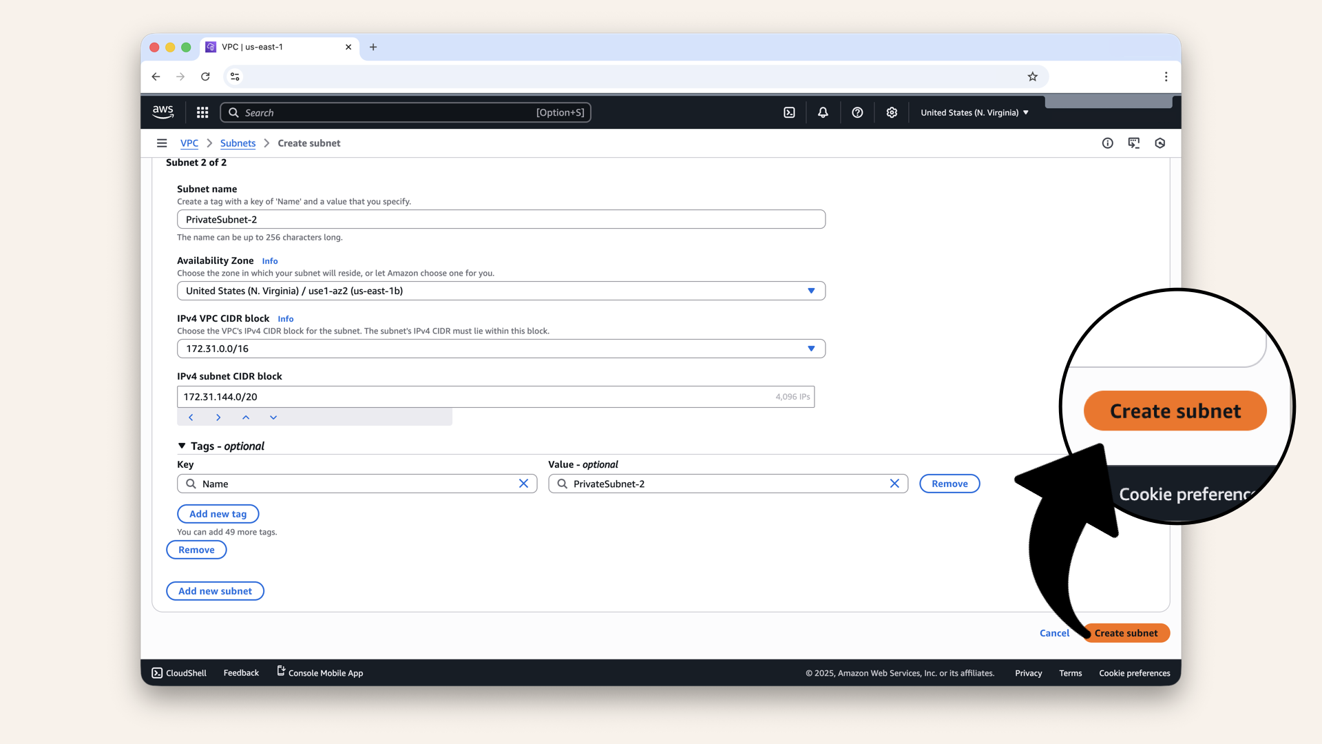 Click Create subnet Click Create subnet