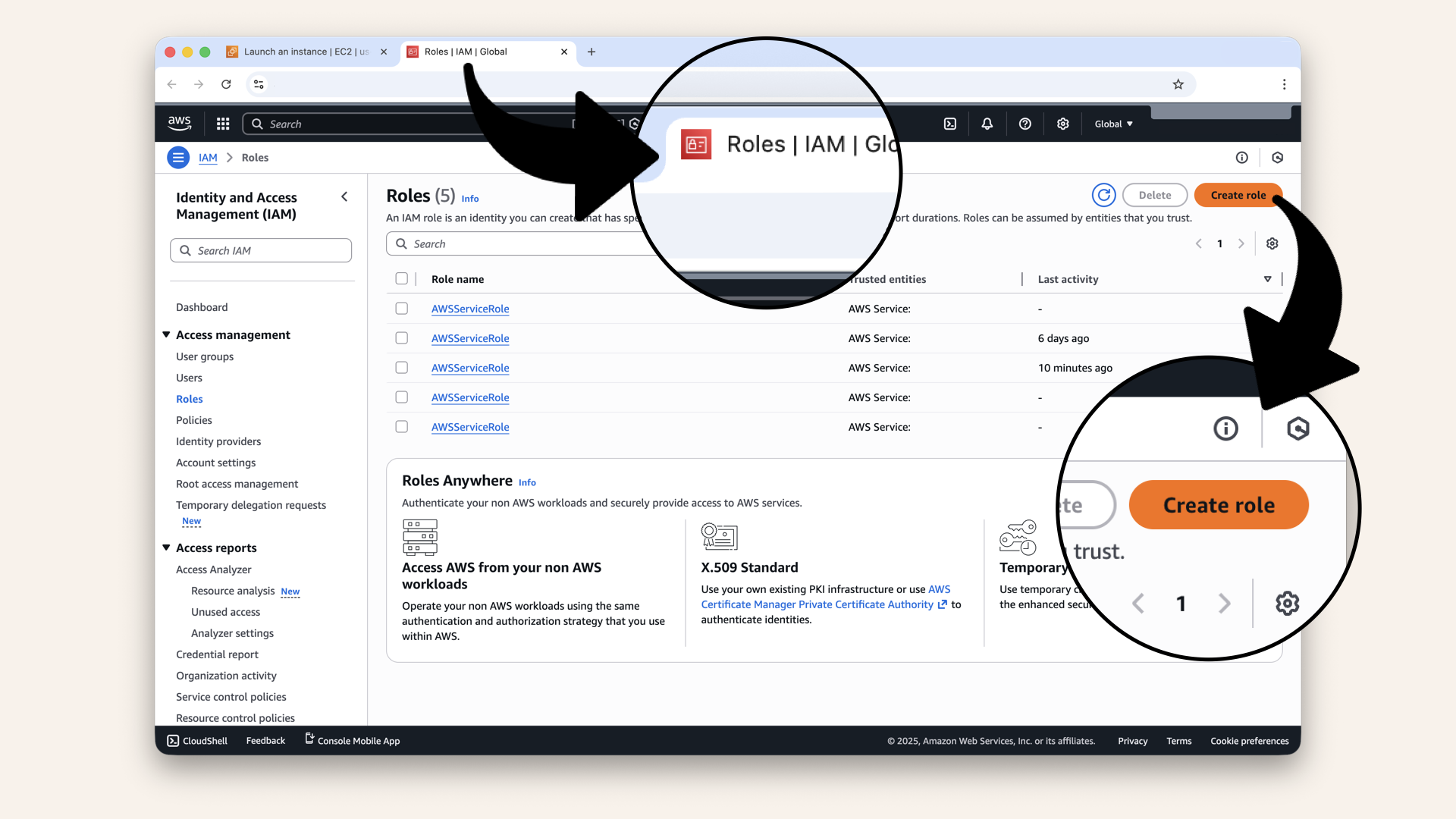 In the new tab, click Create role In the new tab, click Create role