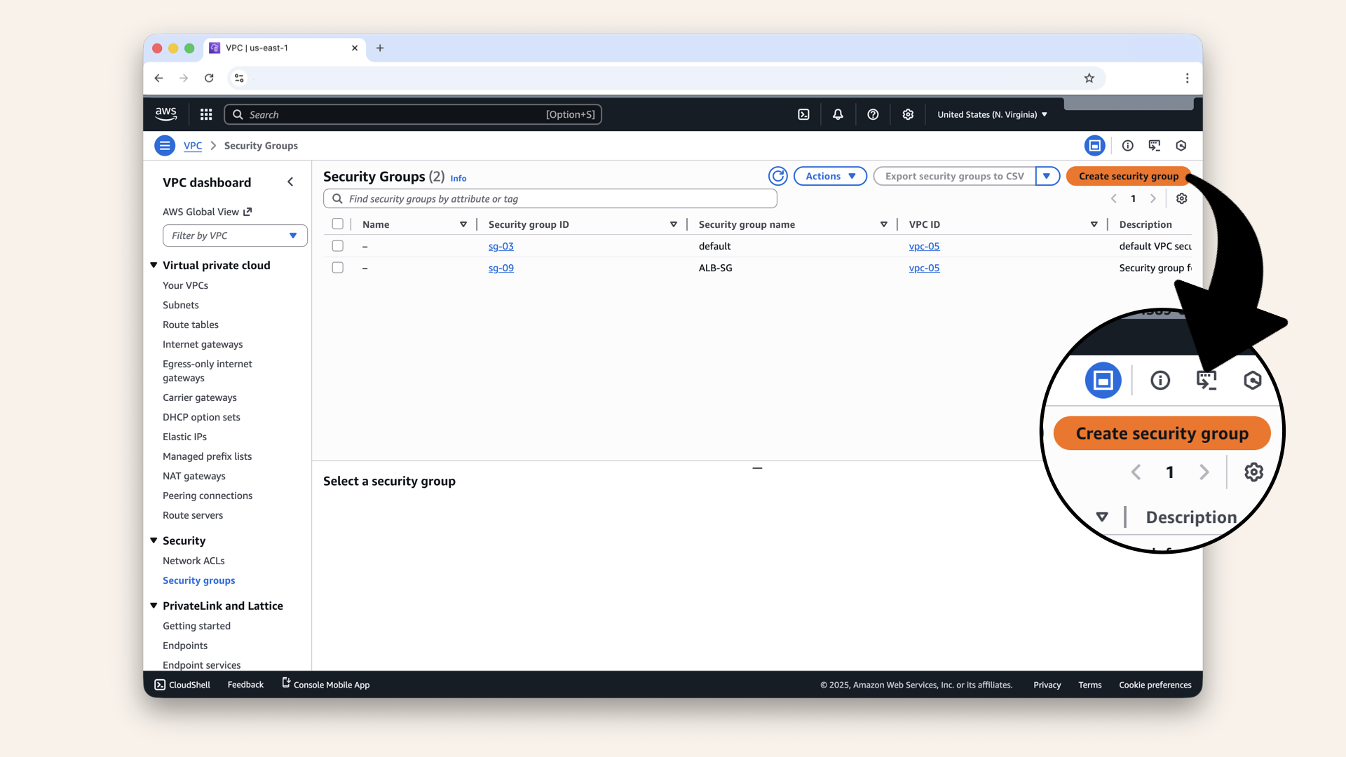 Click Create security group Click Create security group