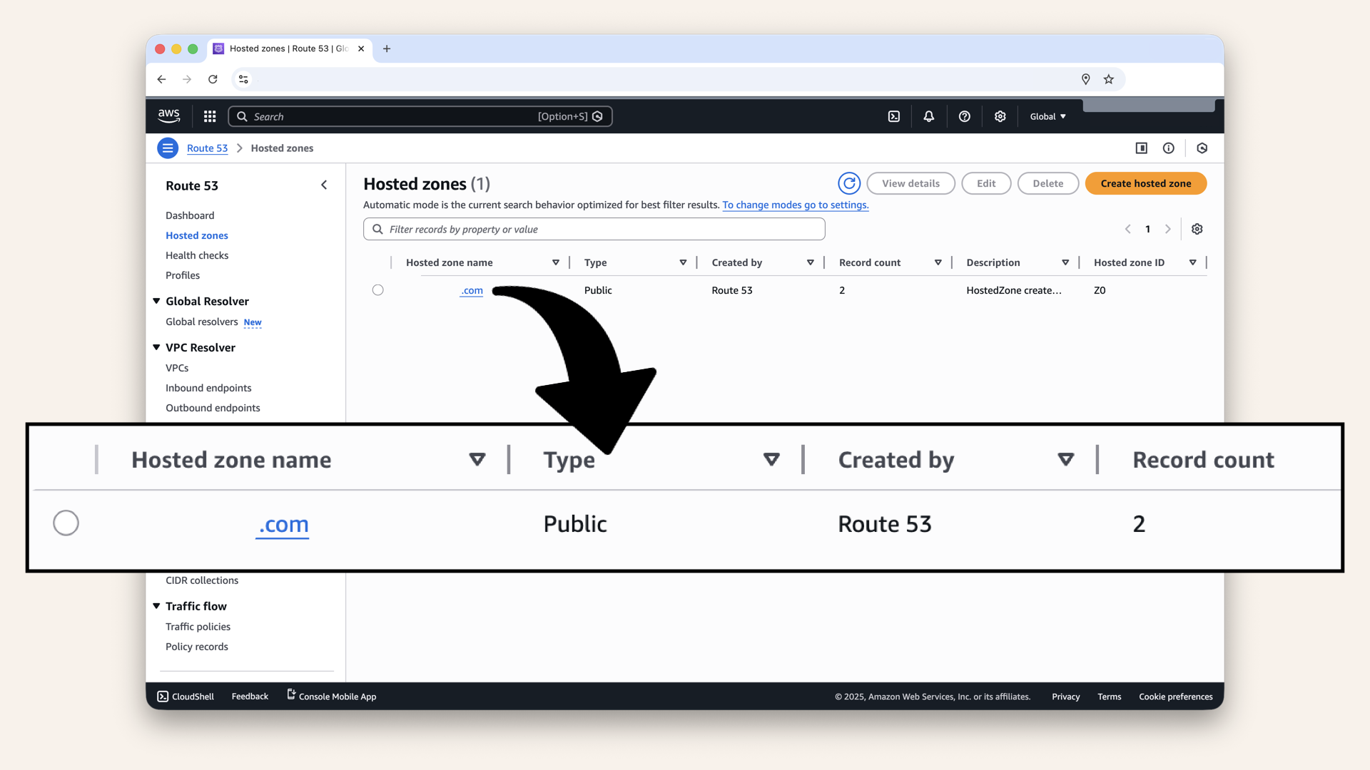 You should see your domain listed (e.g. yourdomain.com)
