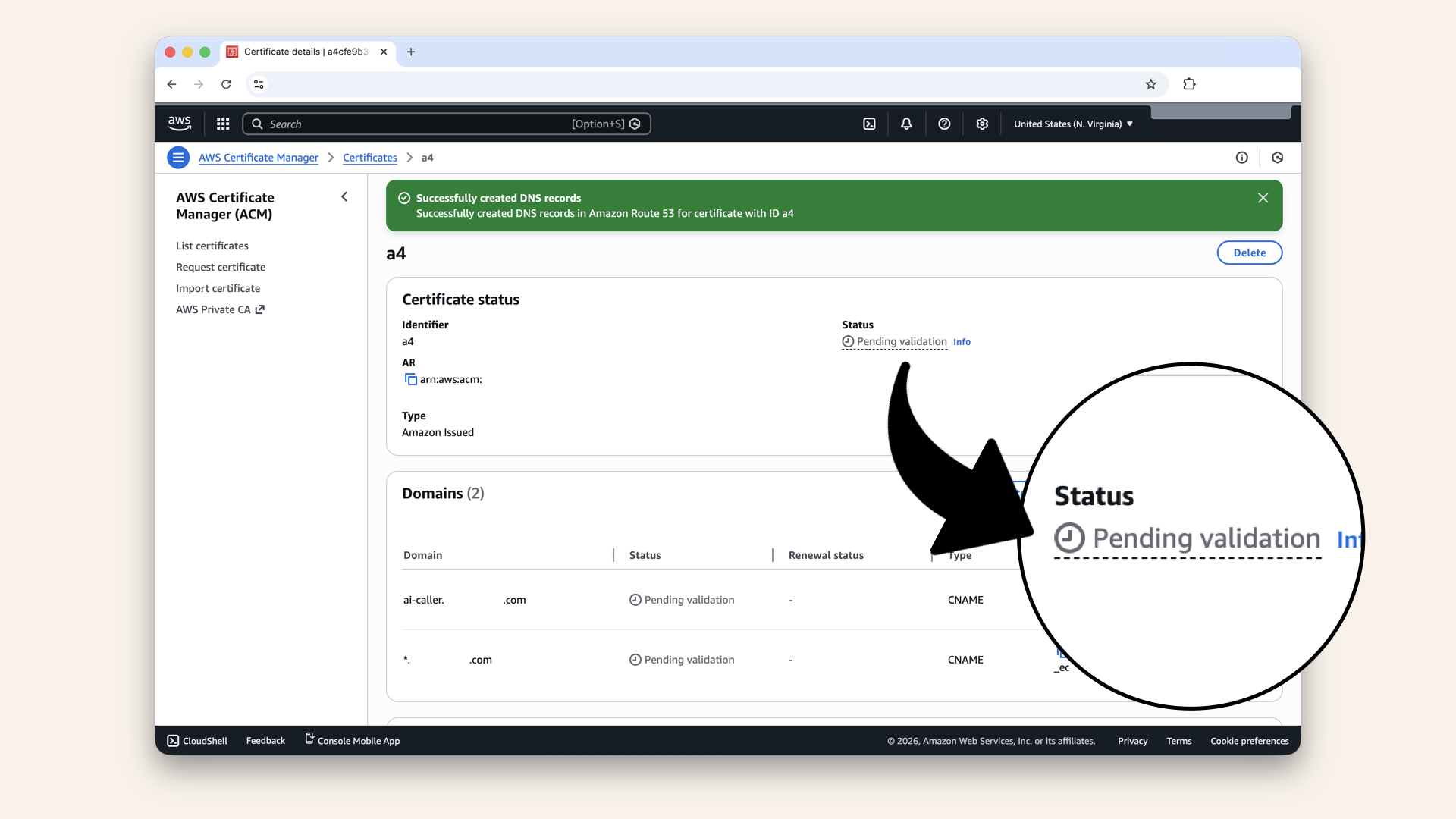 Refresh the page until Status changes from Pending validation to Issued