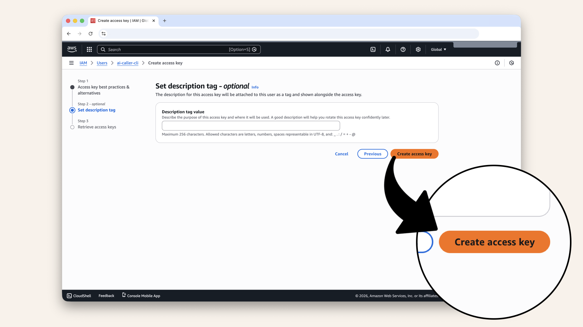 Click Create access key