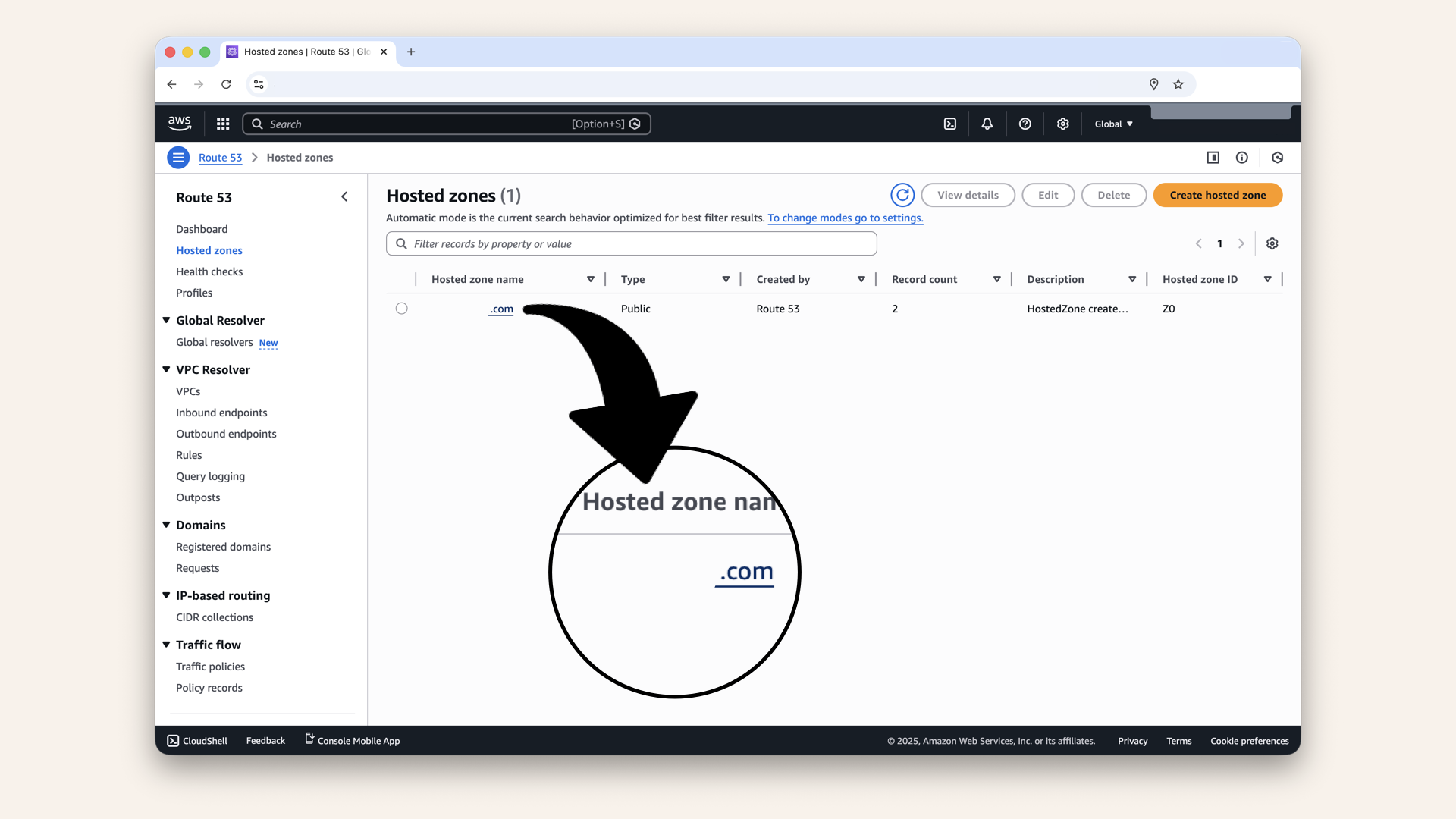 Click on your domain name to open it