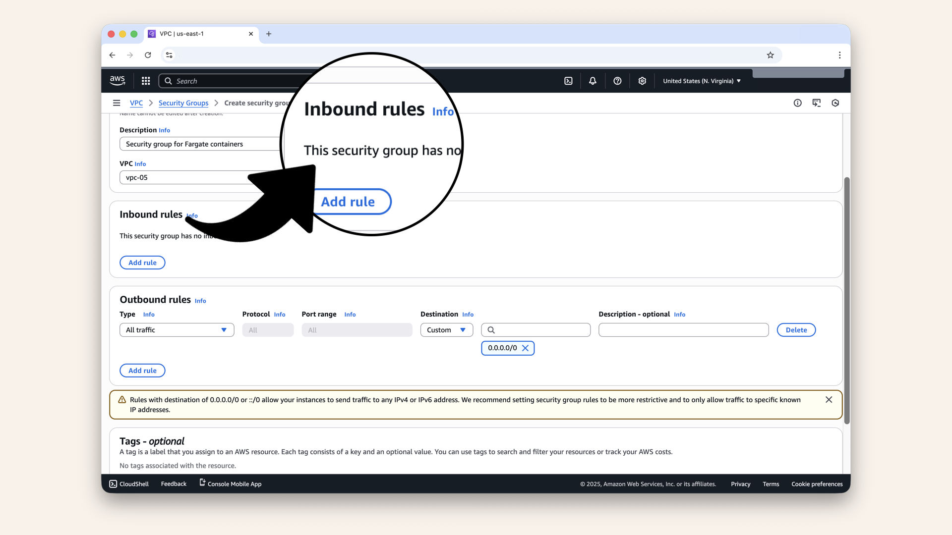 Scroll down to Inbound rules Scroll down to Inbound rules