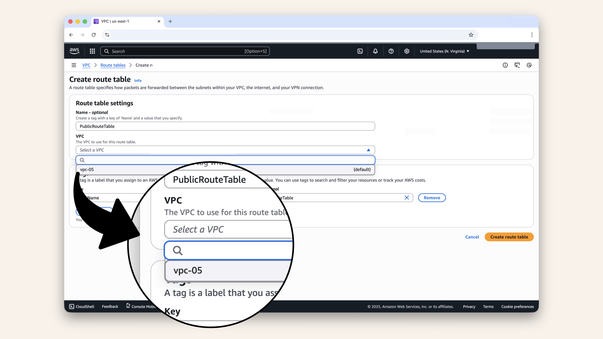 Select your VPC from the dropdown Select your VPC from the dropdown