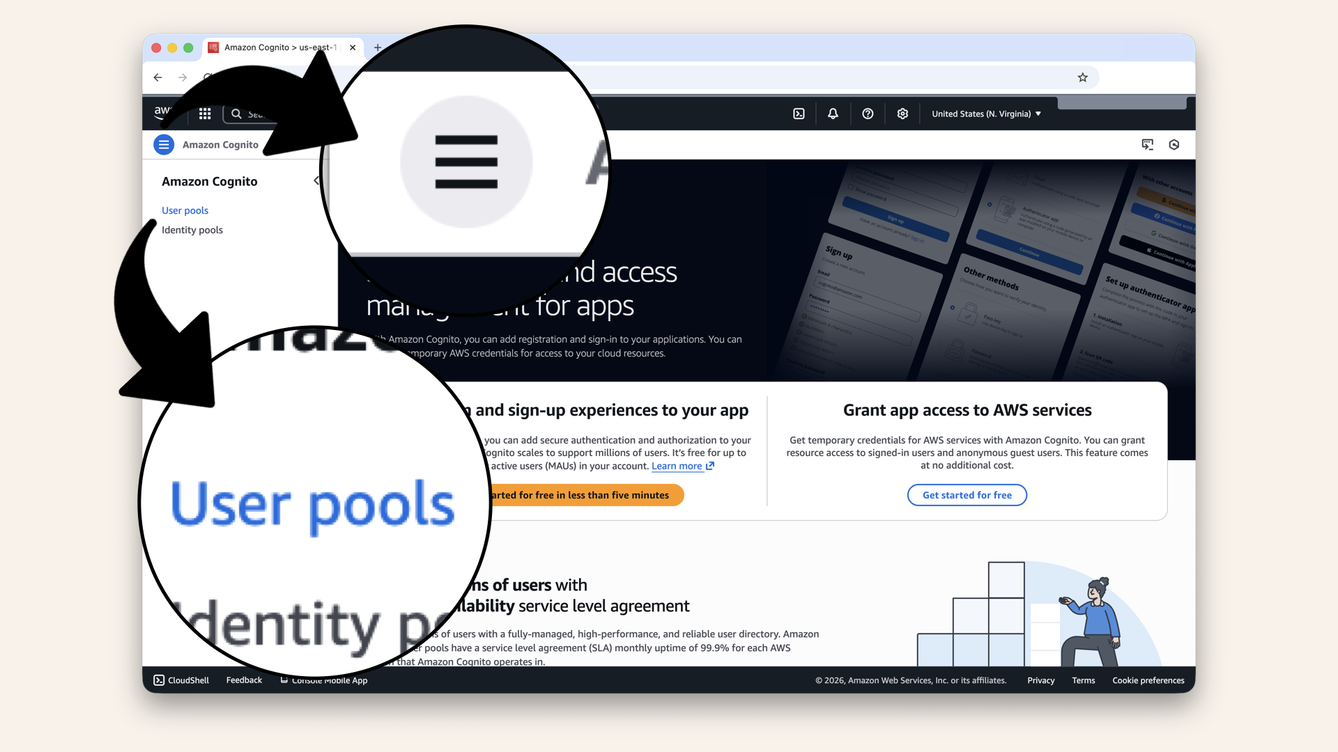 Click the left menu button and then click User pools