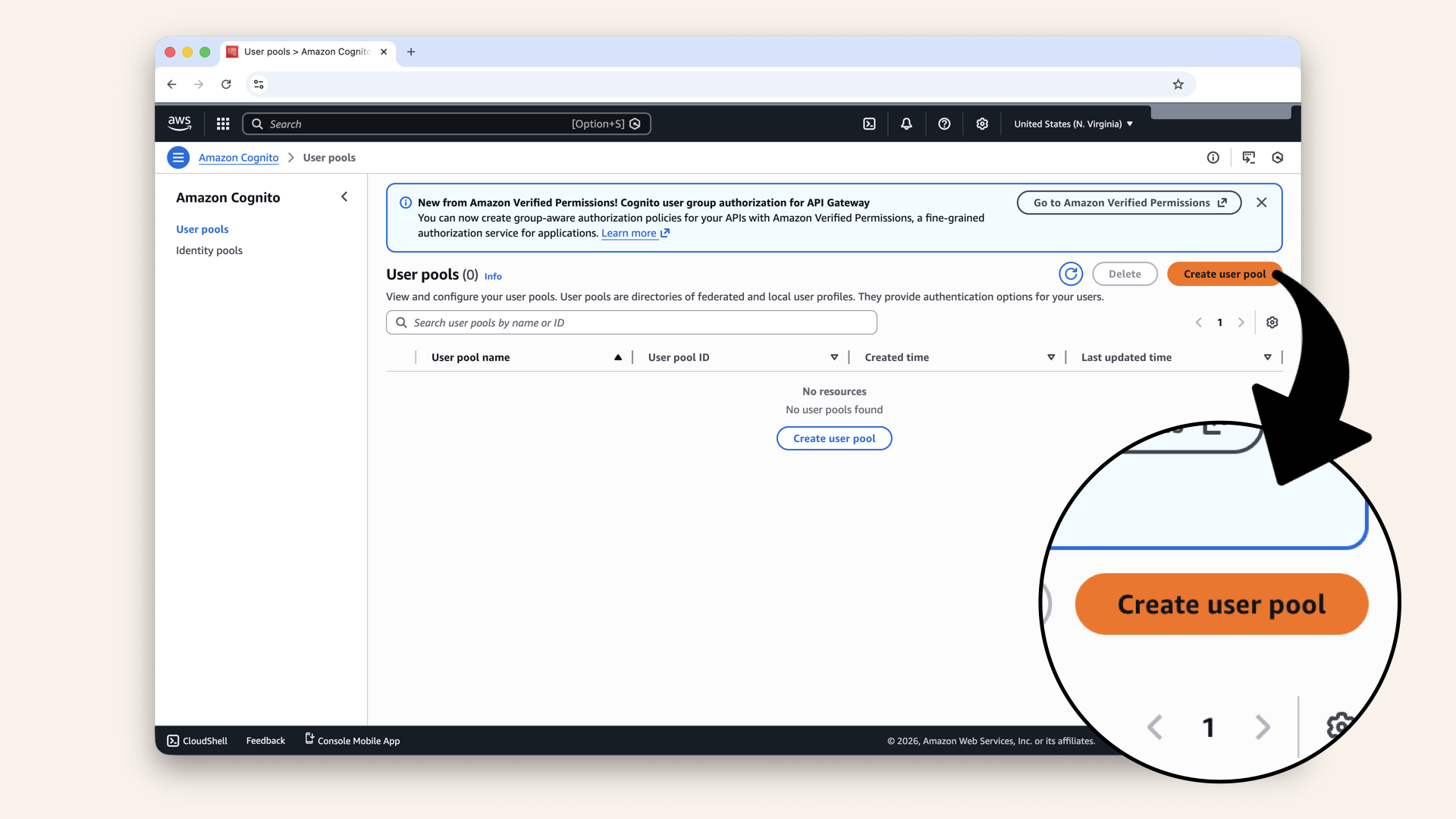 Click Create user pool