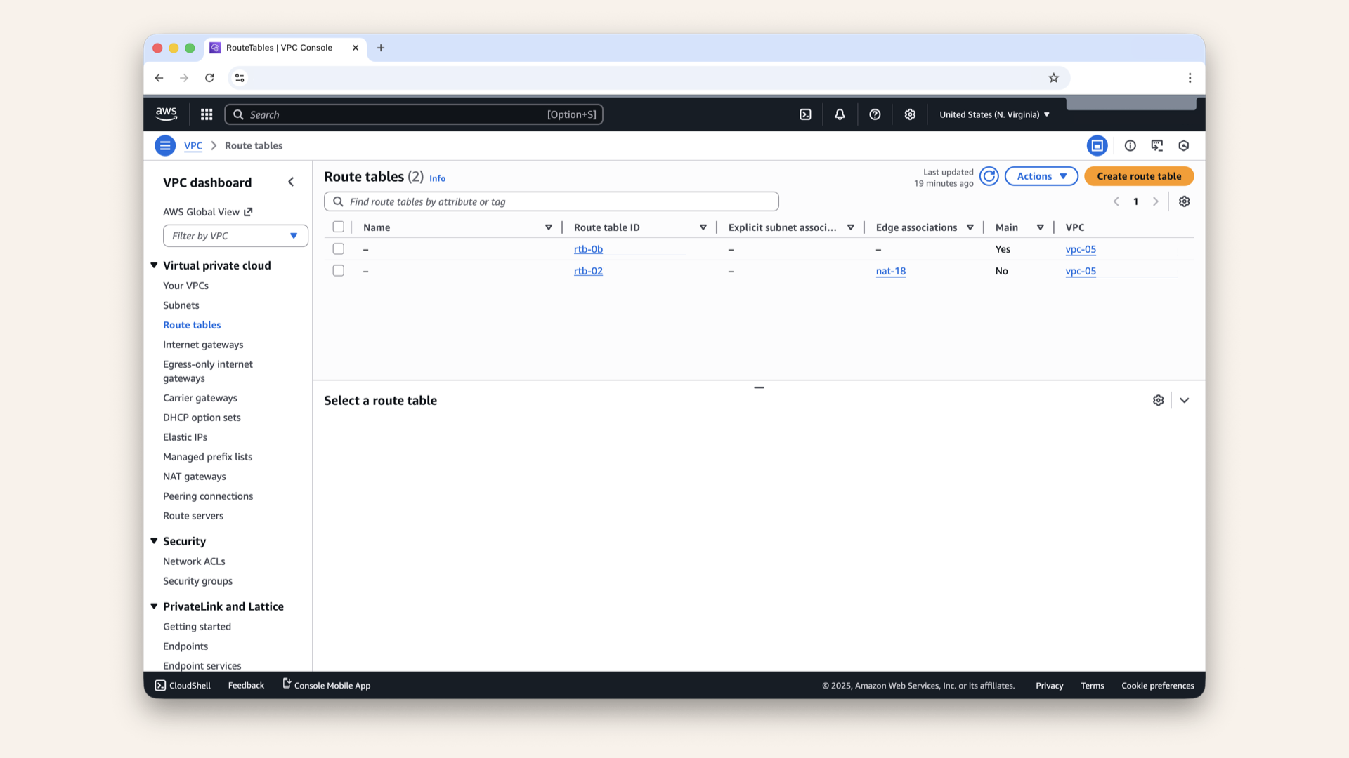 You'll see existing route tables You'll see existing route tables