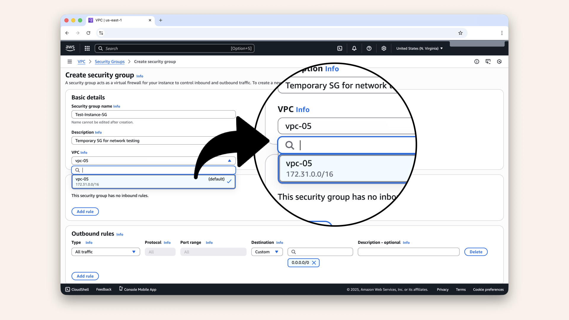 Select your VPC from the dropdown Select your VPC from the dropdown