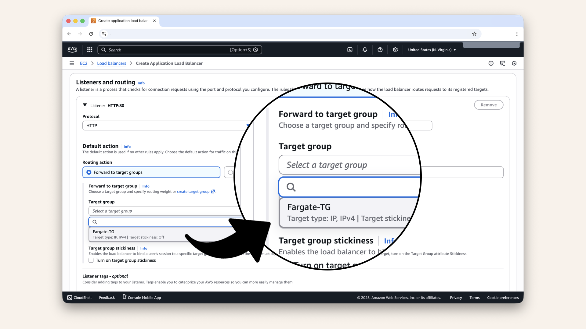 Select Fargate-TG as Default action