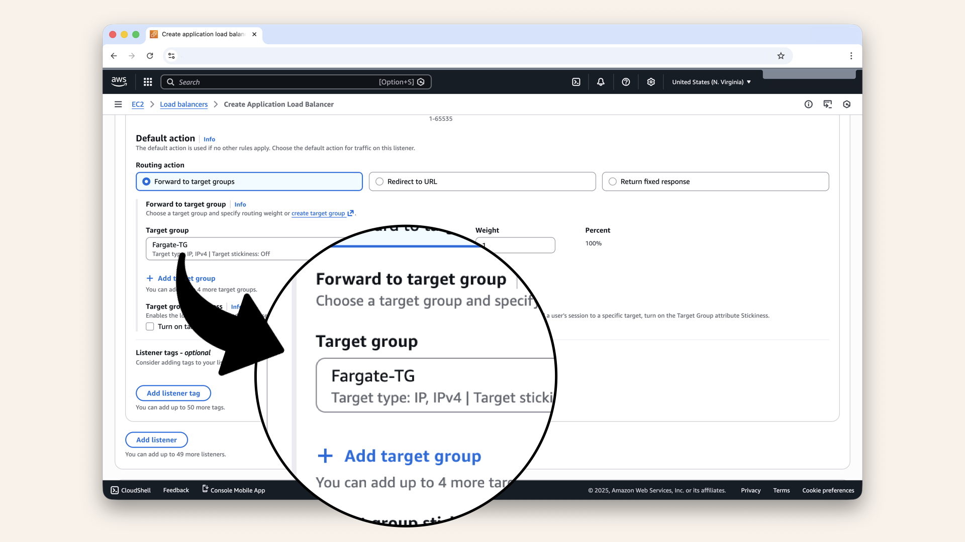 Select Fargate-TG as Target group