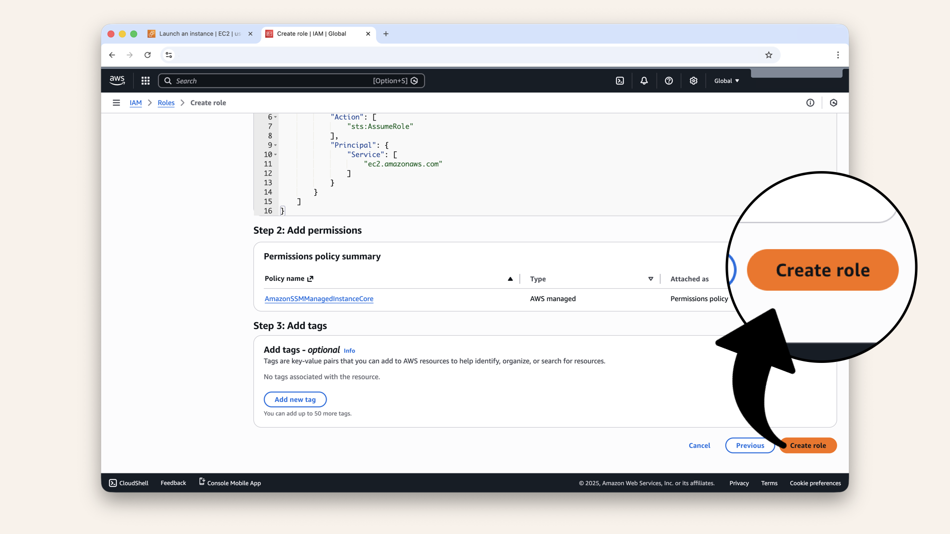 Scroll all the way down and click Create role Scroll all the way down and click Create role