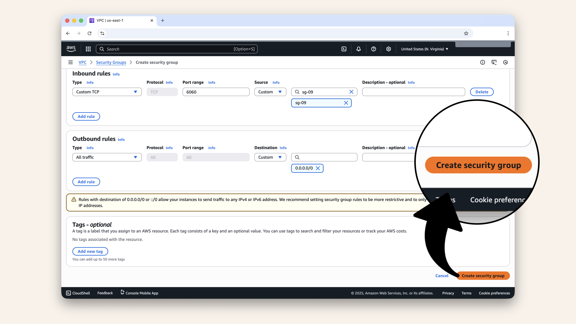 Click Create security group Click Create security group