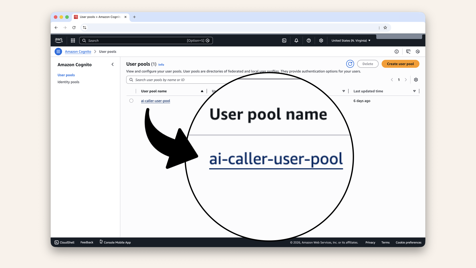 You will see your user pool, click on it