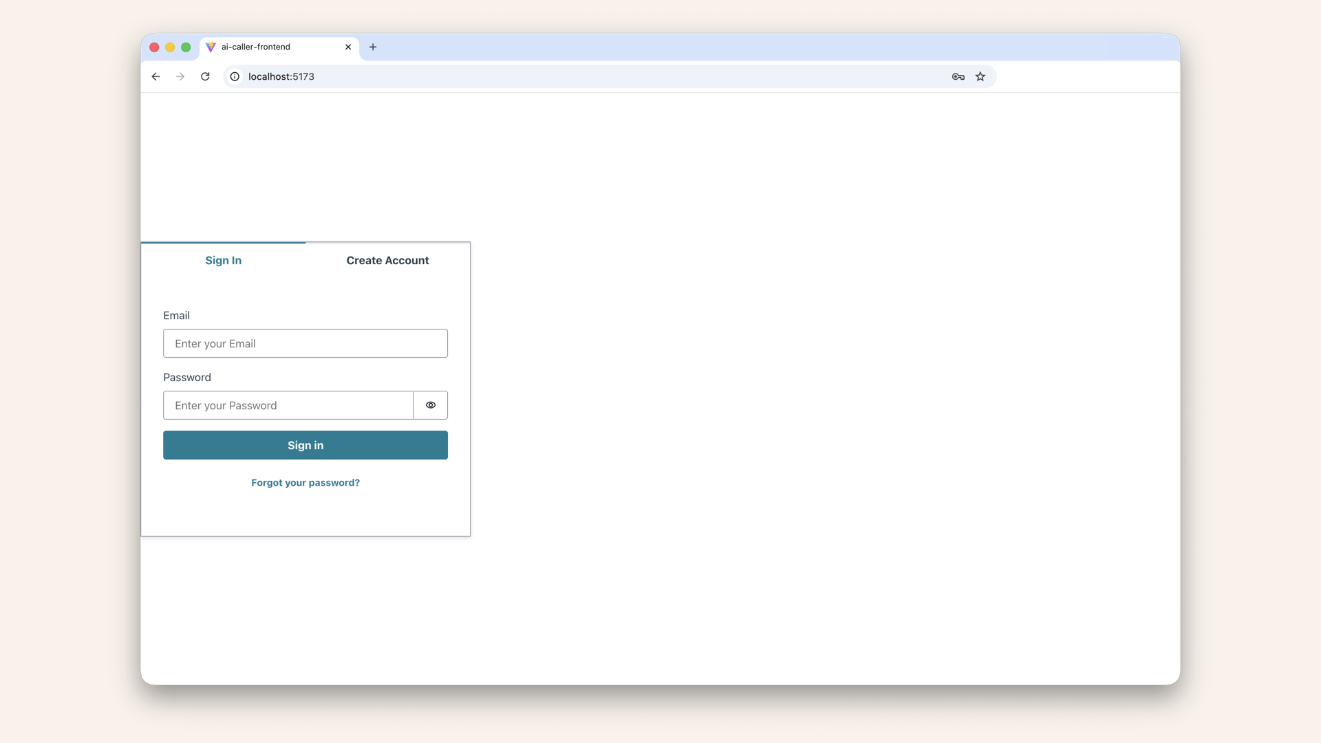 Head back to your browser with localhost:5173 and you should now see a login screen