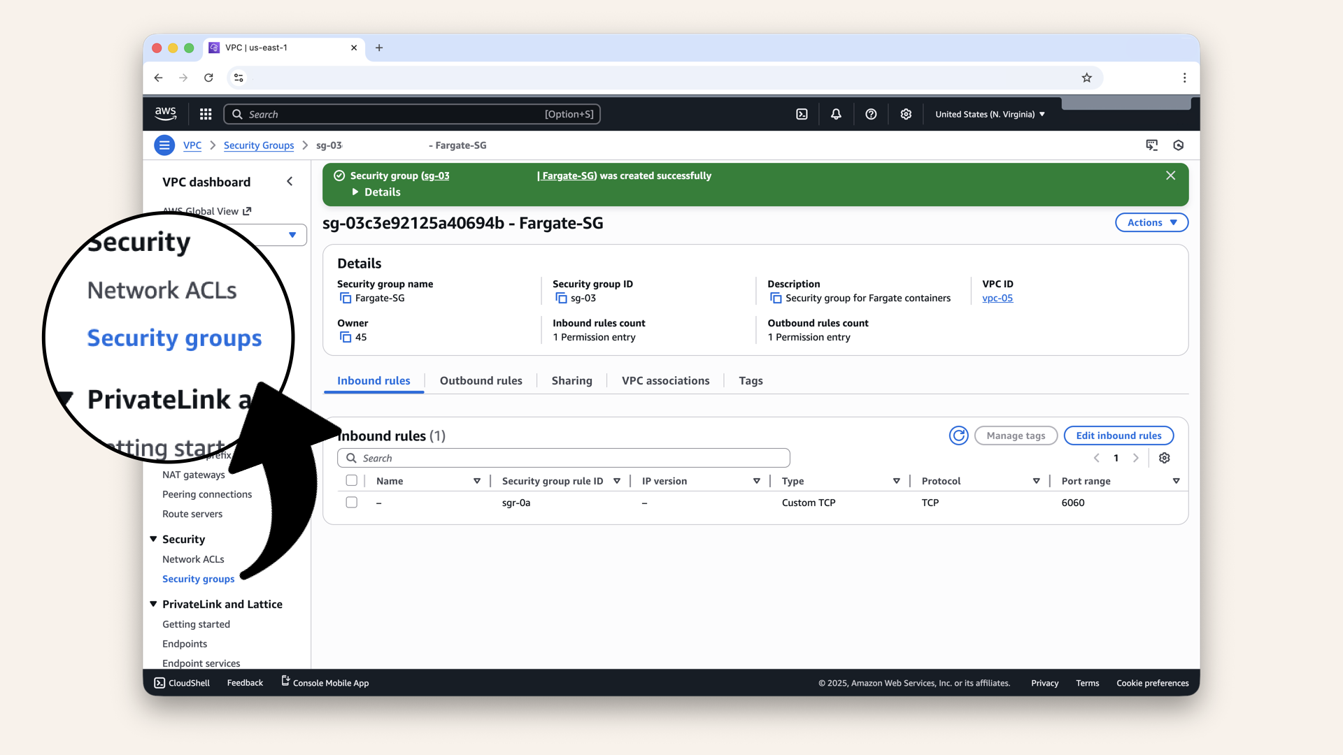 Click Security groups in the left menu to get back to the Security Groups main menu Click Security groups in the left menu to get back to the Security Groups main menu