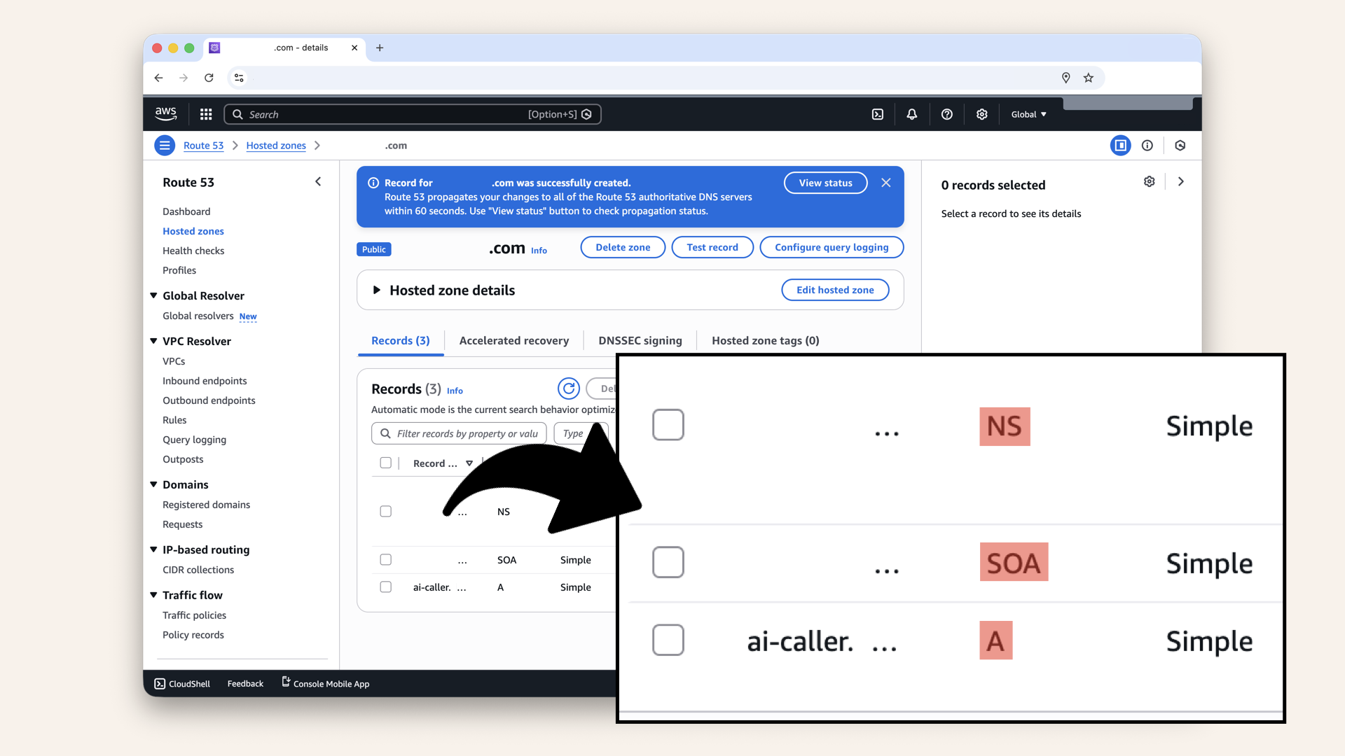 You should now see 3 records in your hosted zone