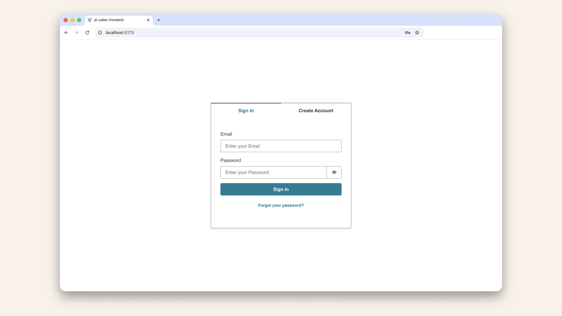 Head back to http://localhost:5173. You should now see the login screen centered