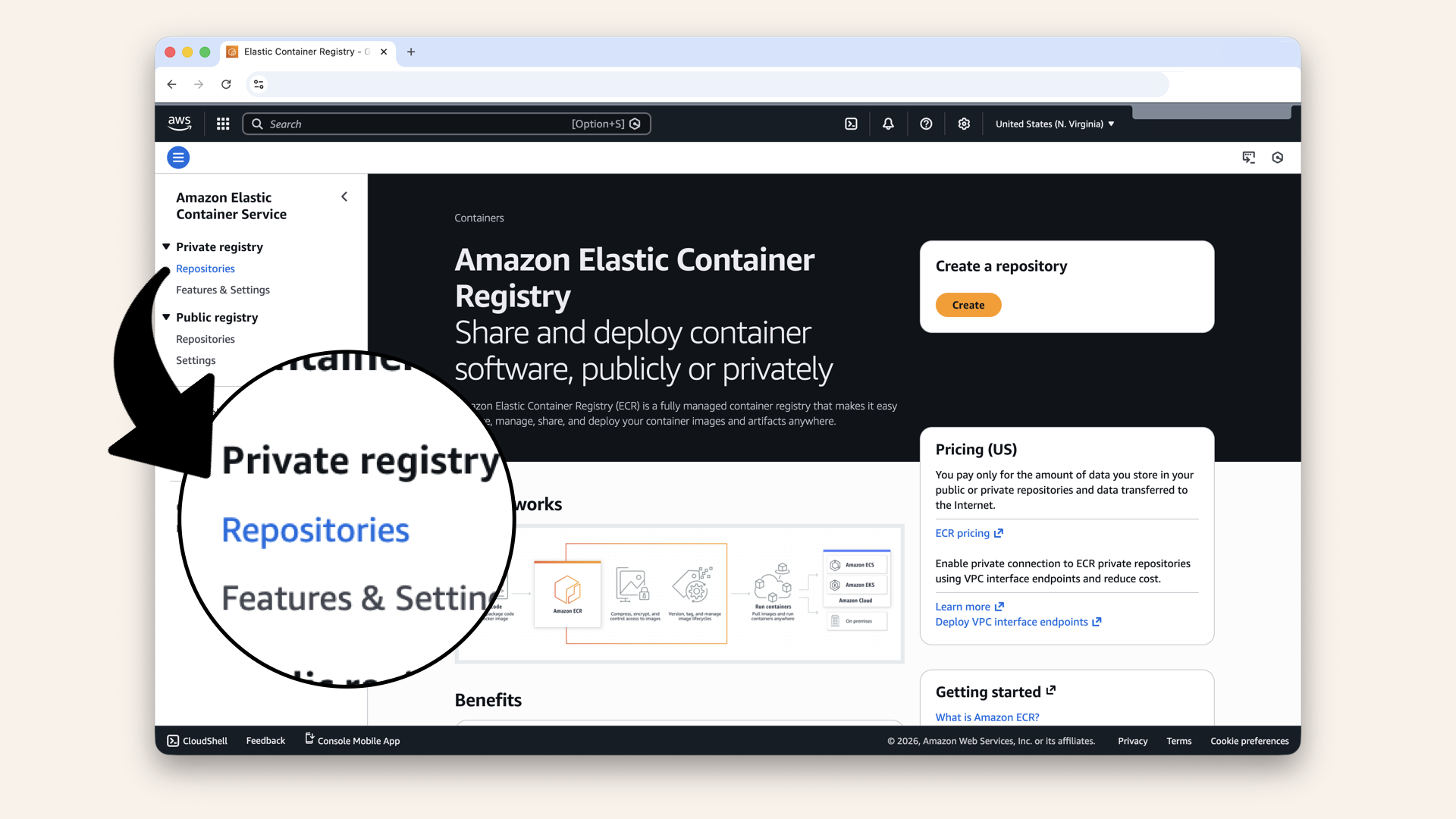 Click Repositories under Private registry