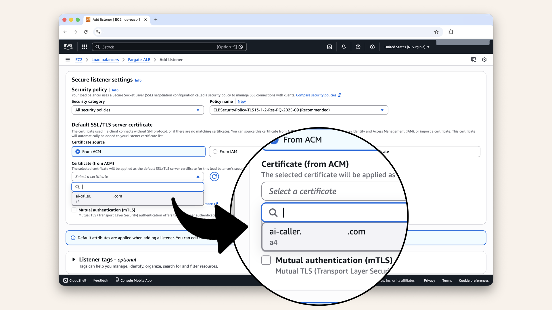 Select and attach your SSL certificate we just created