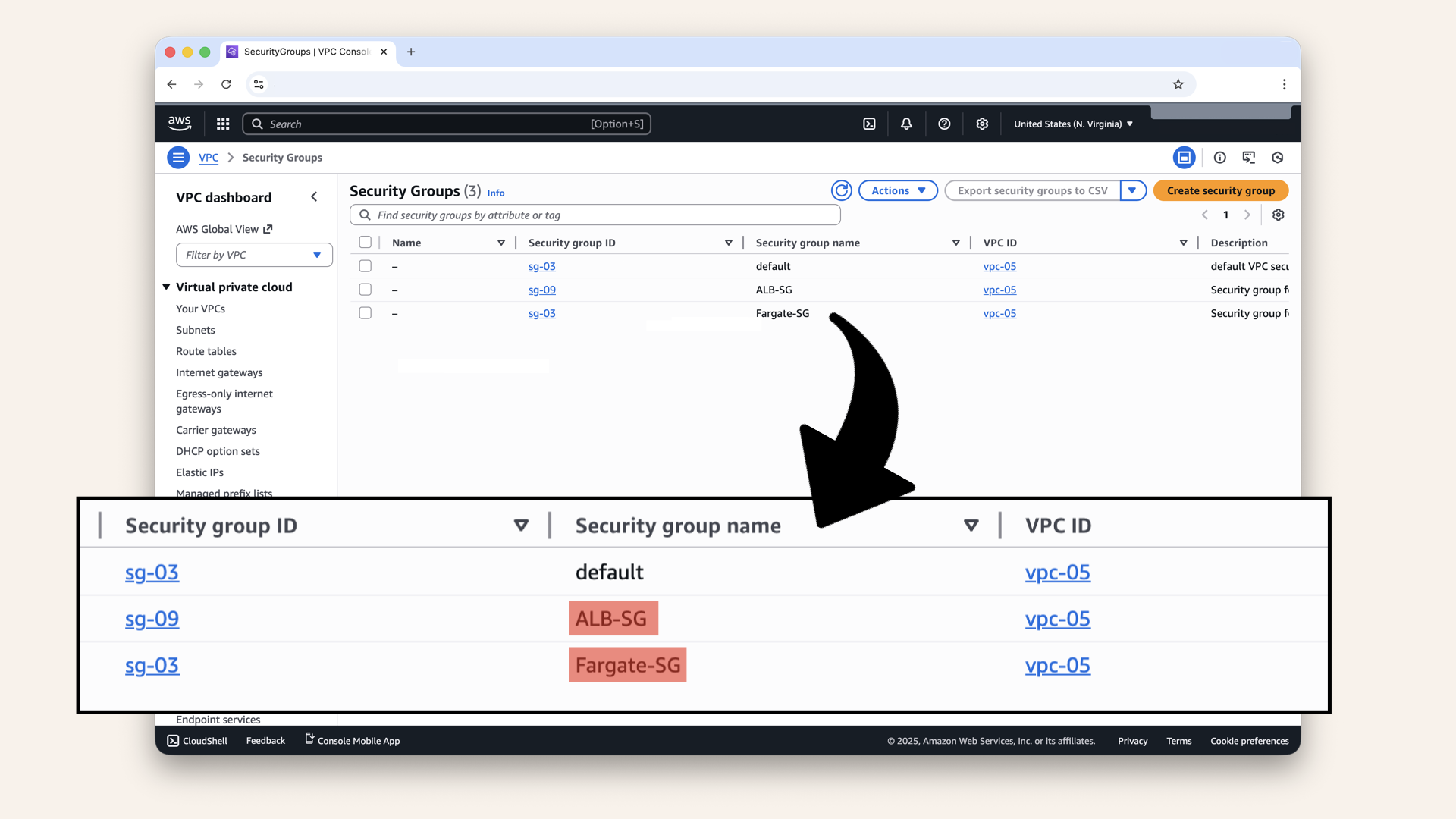 You should see two new Security Groups You should see two new Security Groups