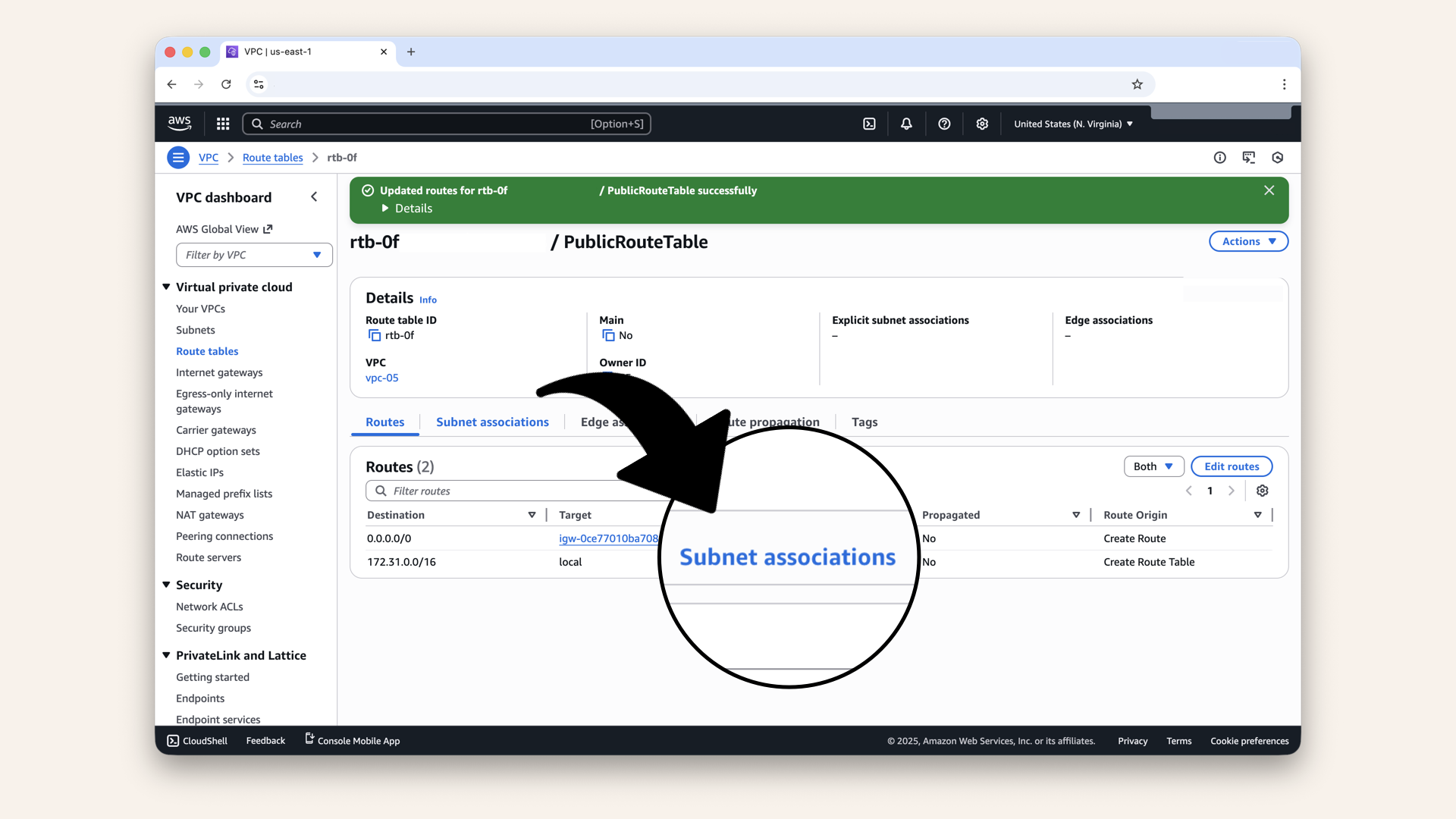 Click the Subnet associations tab Click the Subnet associations tab