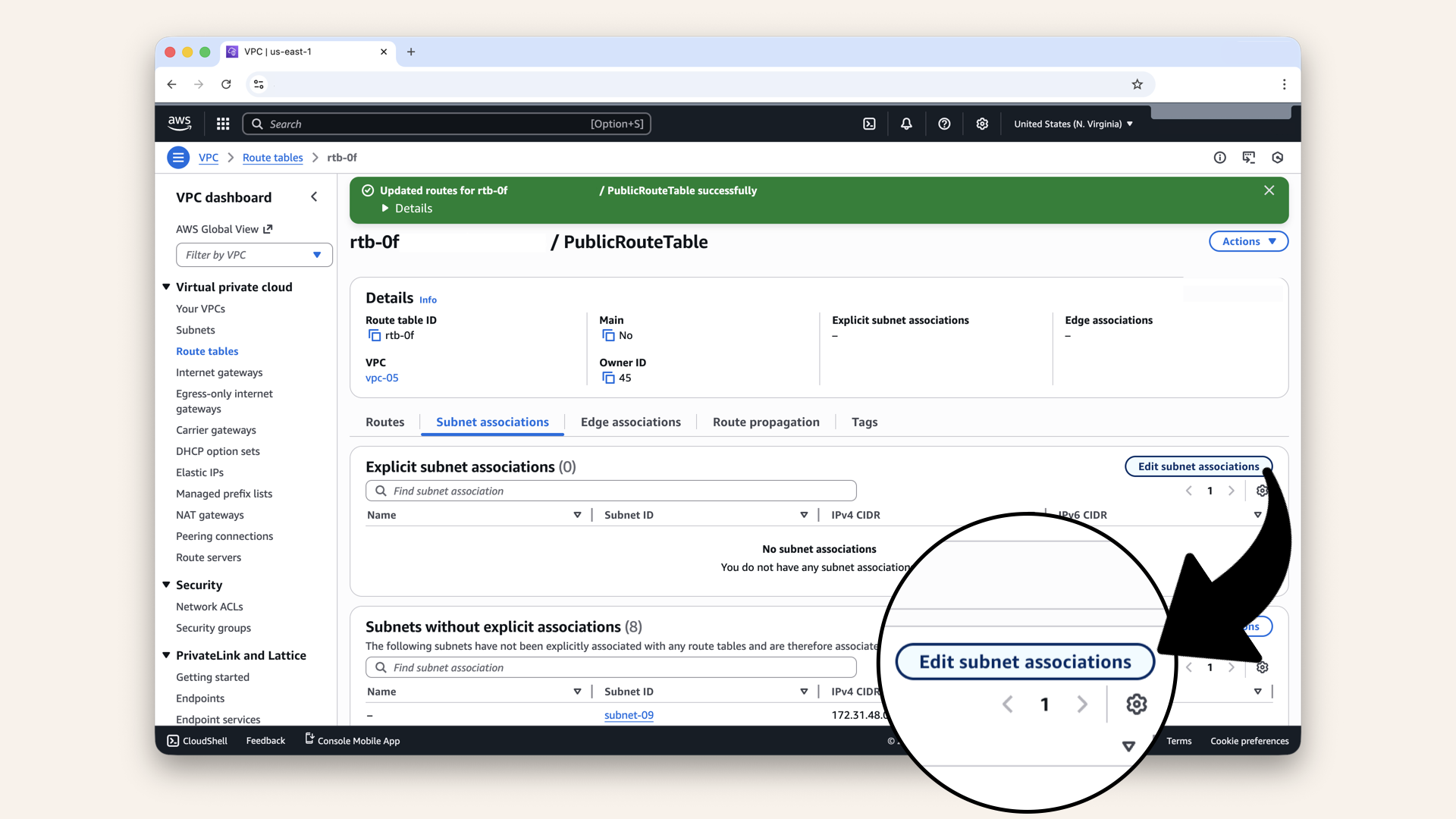 Click Edit subnet associations Click Edit subnet associations