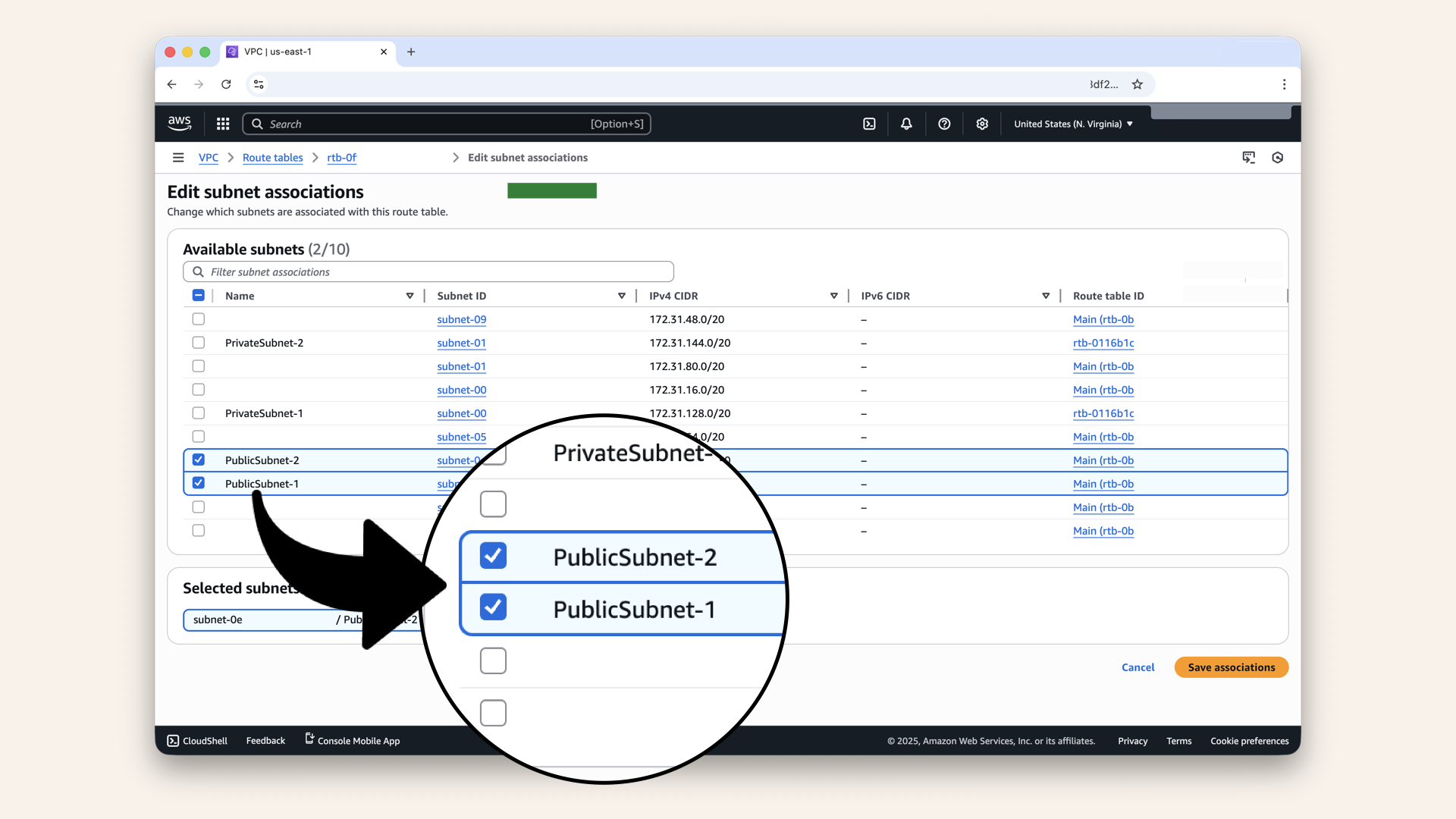 Select both public subnets Select both public subnets