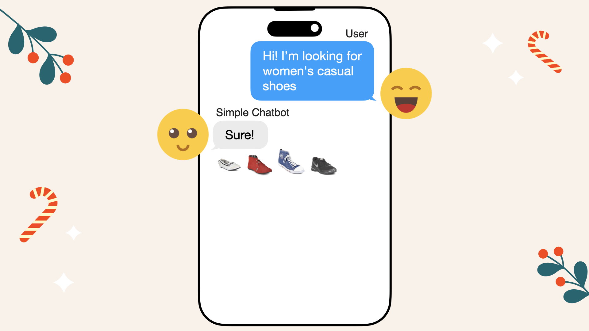 The naive chatbot pulls casual women&#39;s shoes