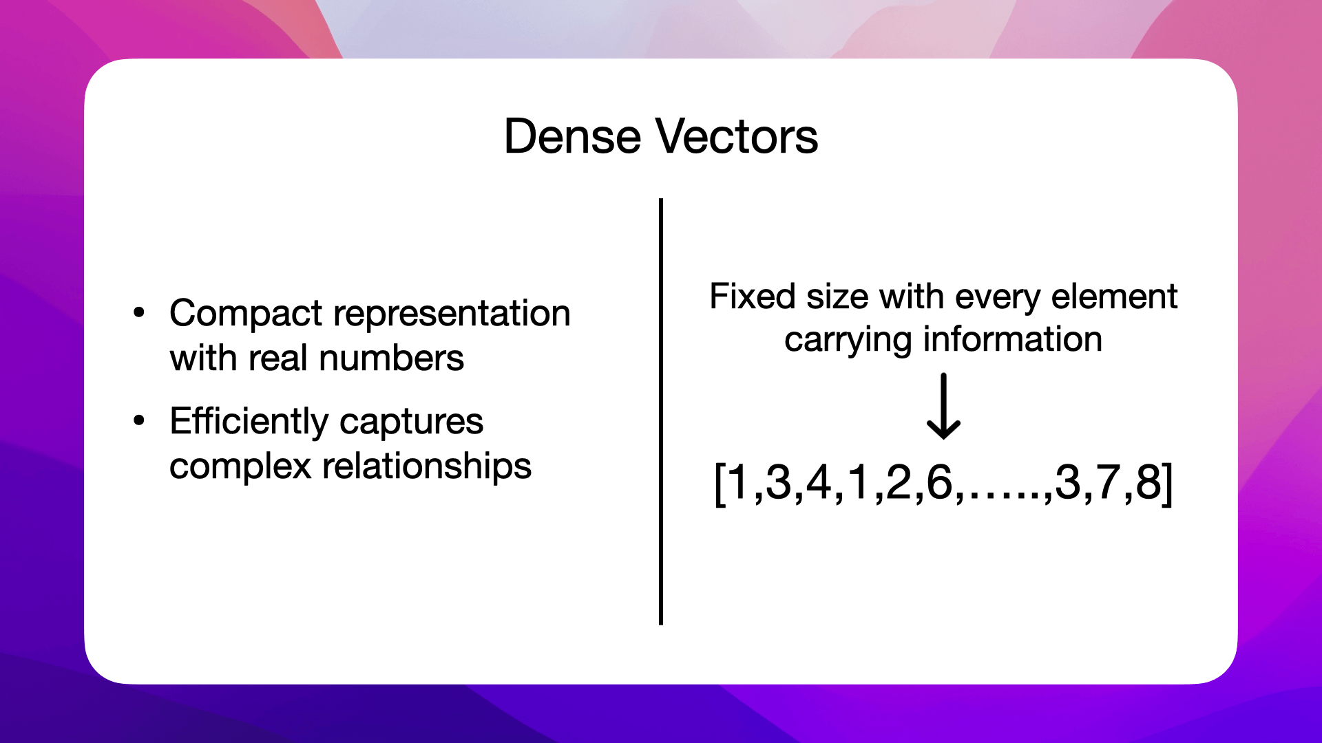 Dense vectors