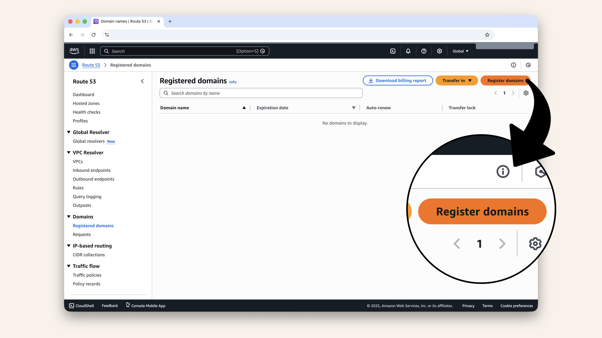 Click Register domains