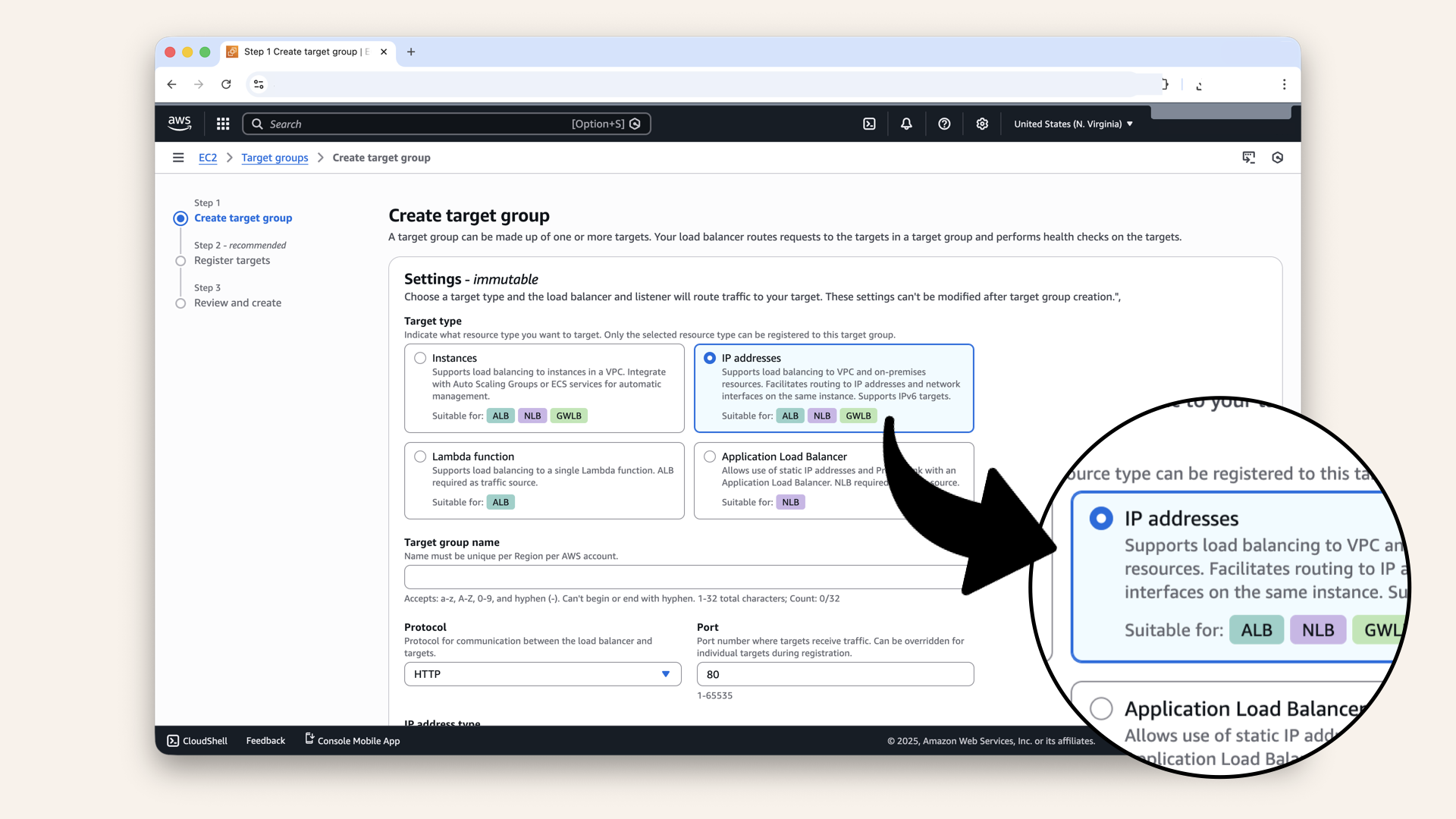 Select IP addresses (Fargate uses IPs, not instances)