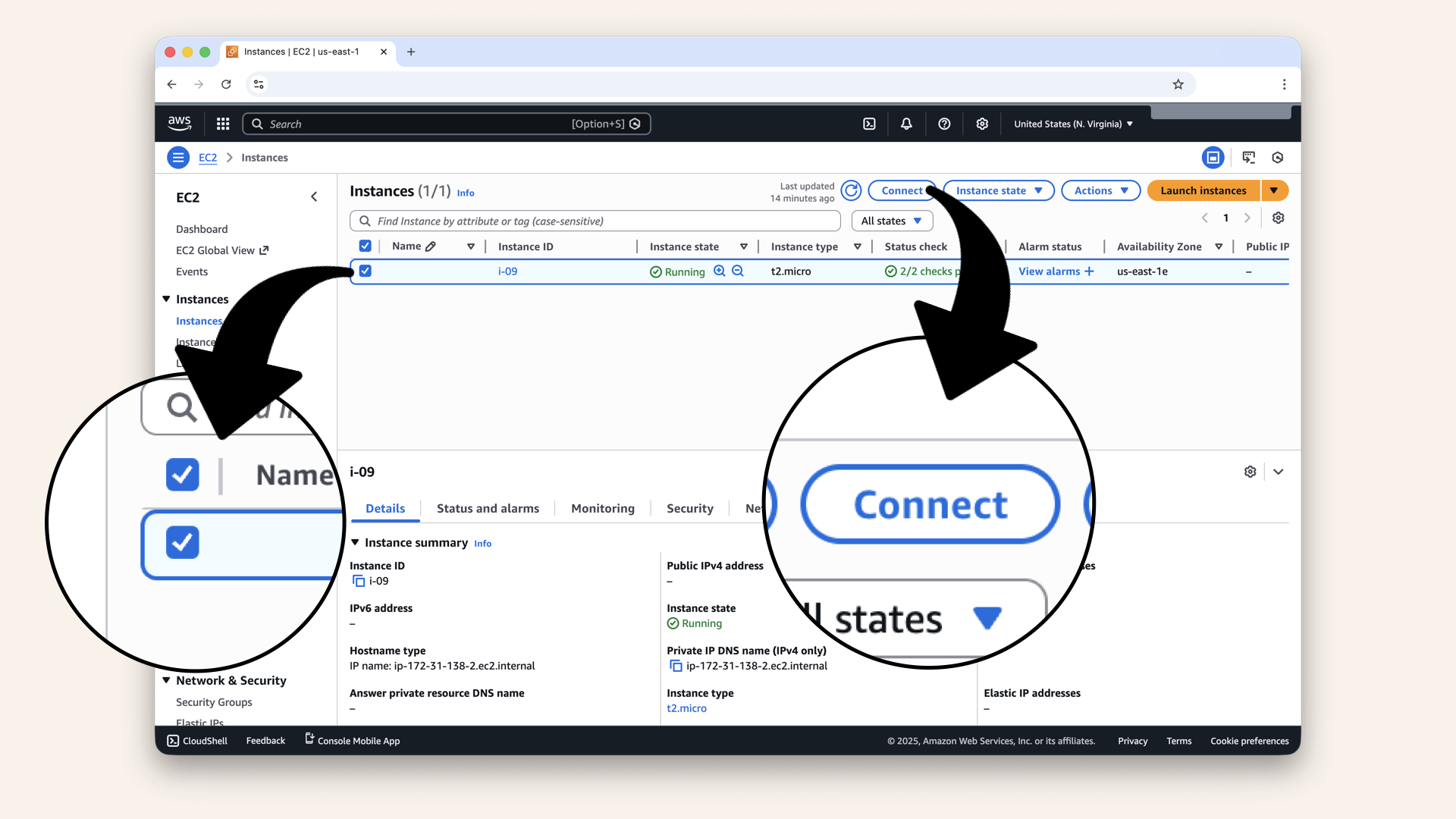Select your instance and click Connect Select your instance and click Connect