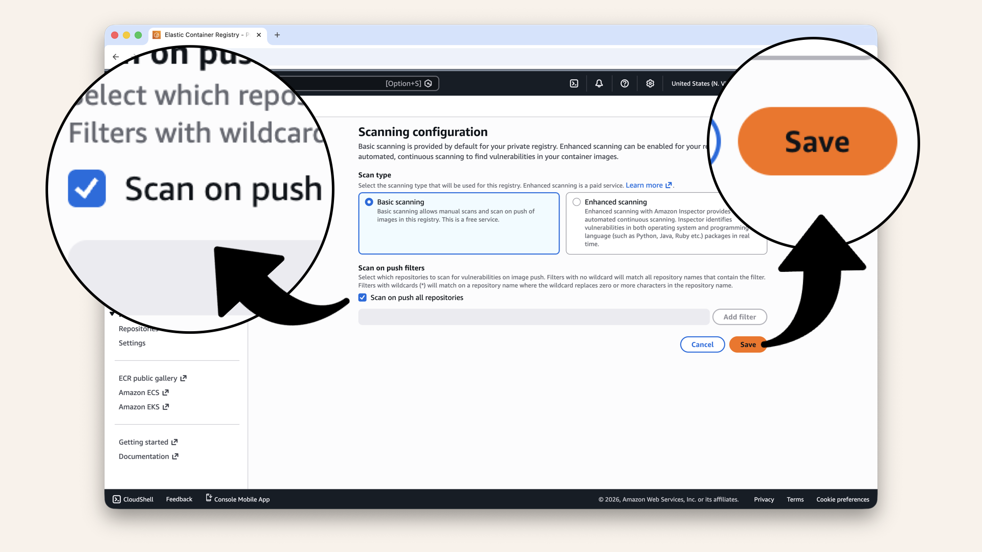 Check Scan on push all repositories and click Save
